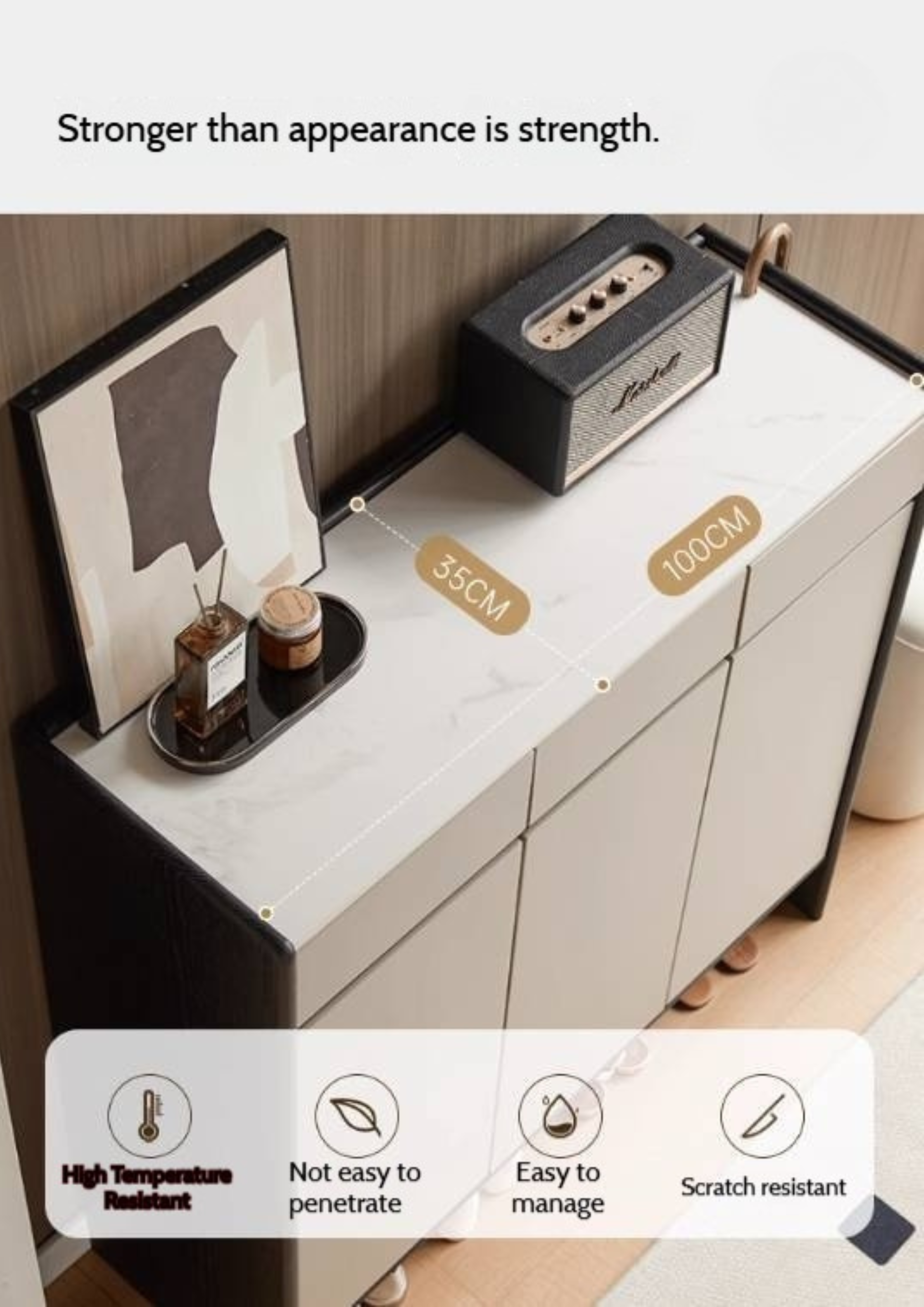 Oak, Rubberwood Solid Wood Porch Cabinet, Shoe Cabinet Slate Top