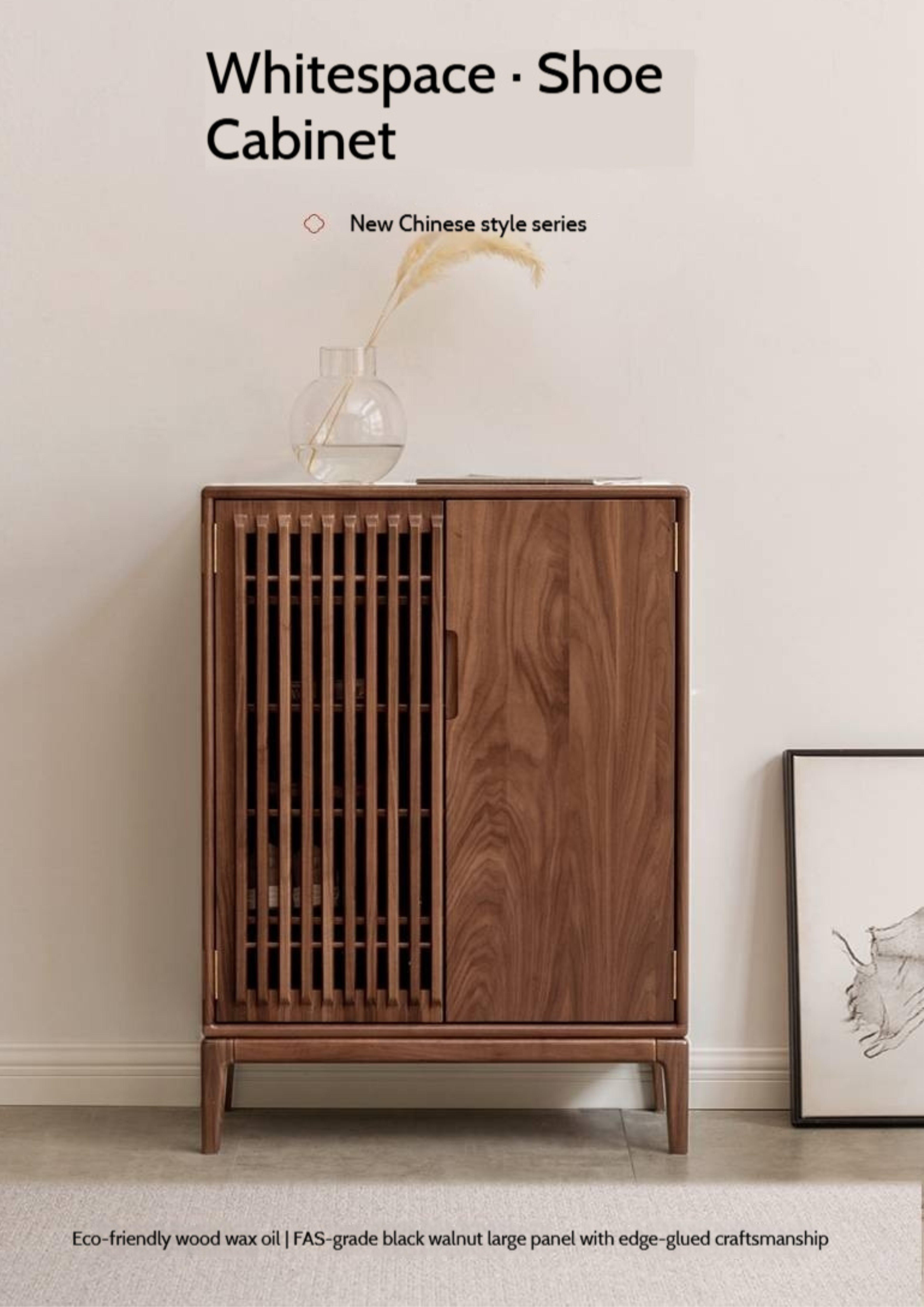 Black Walnut, Ash Two Door Shoe Cabinet Entrance