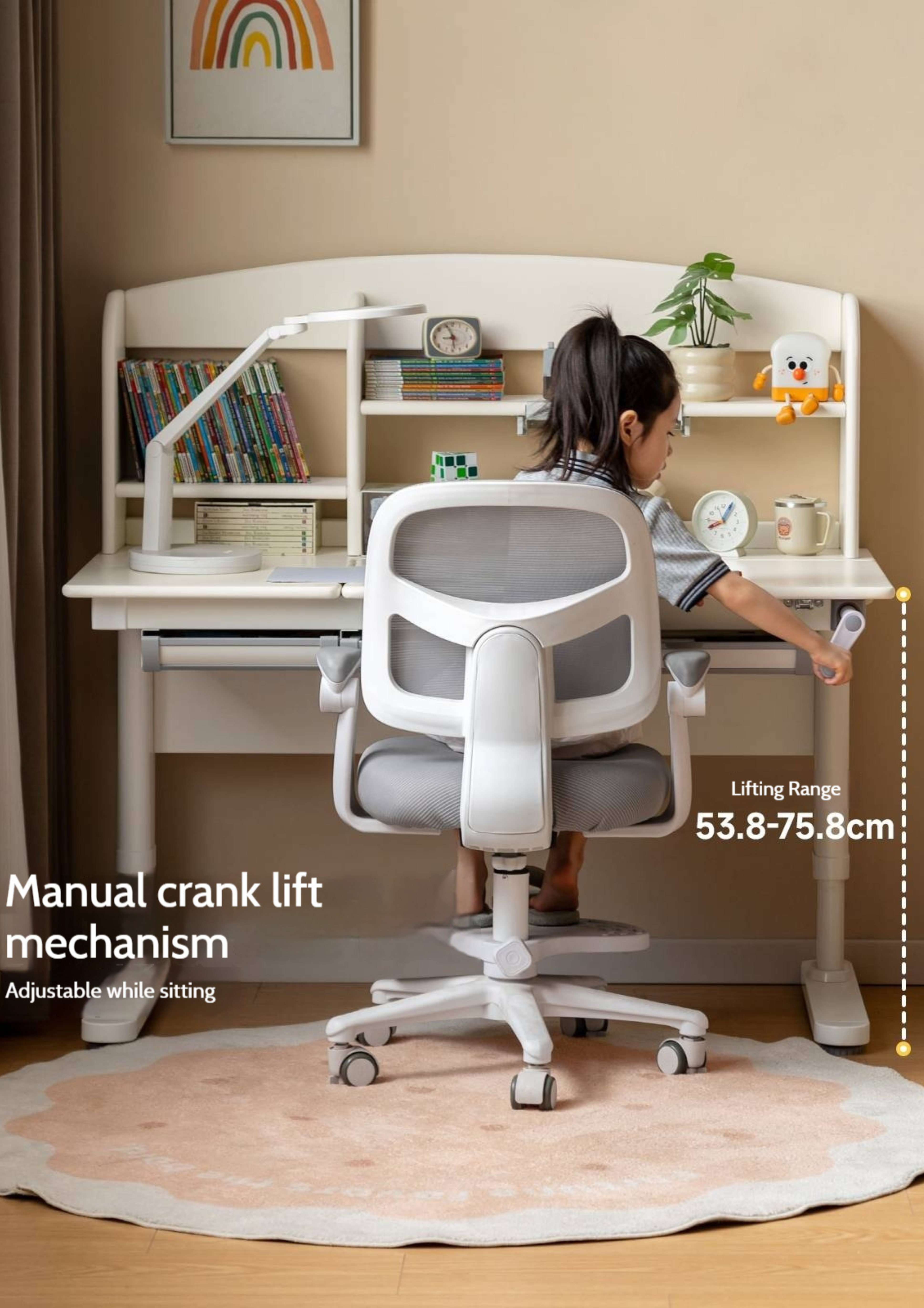 Solid Rubberwood Cream Style Children's Learning Desk