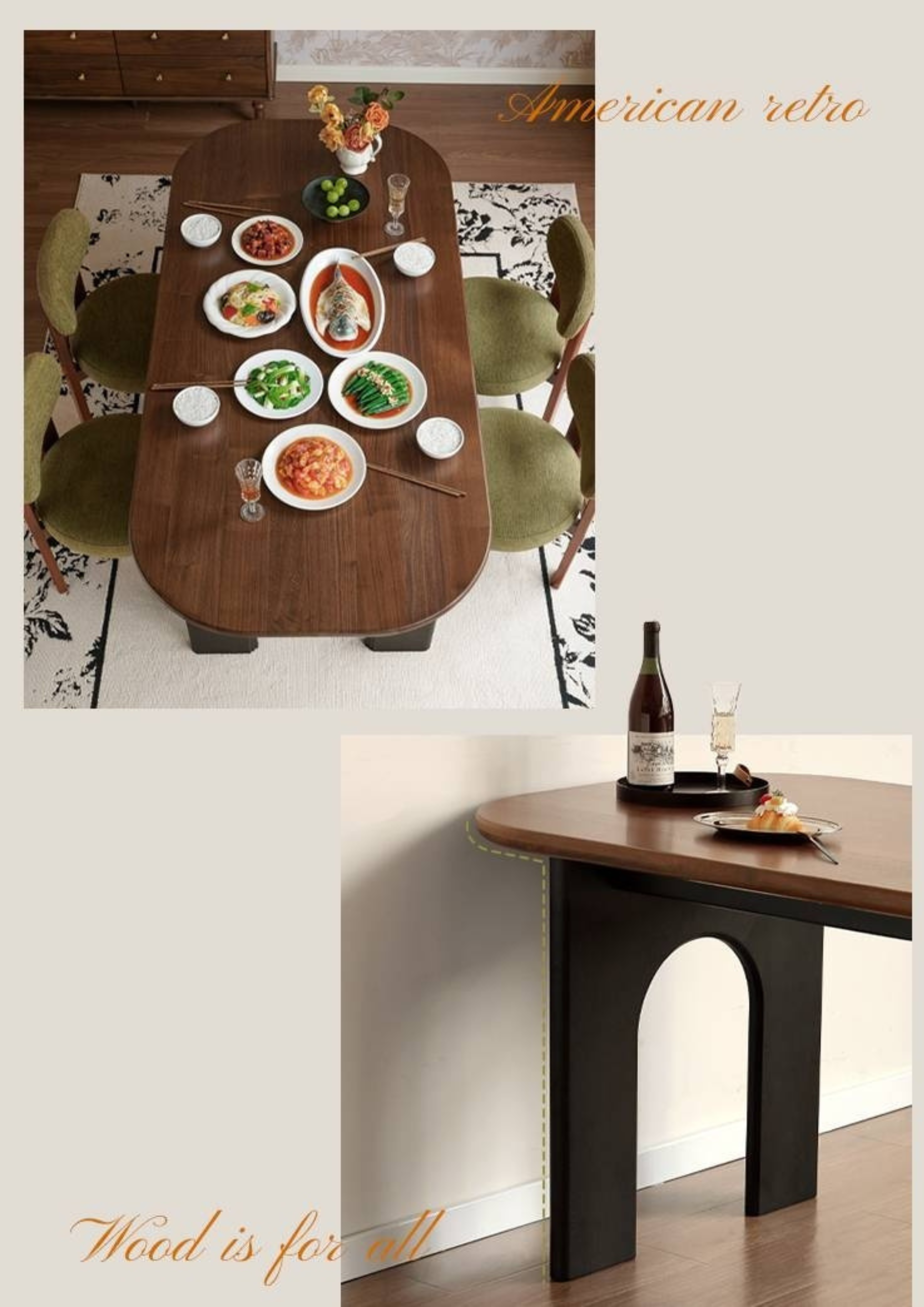 Black Walnut Solid Wood French Retro Style Dining Table