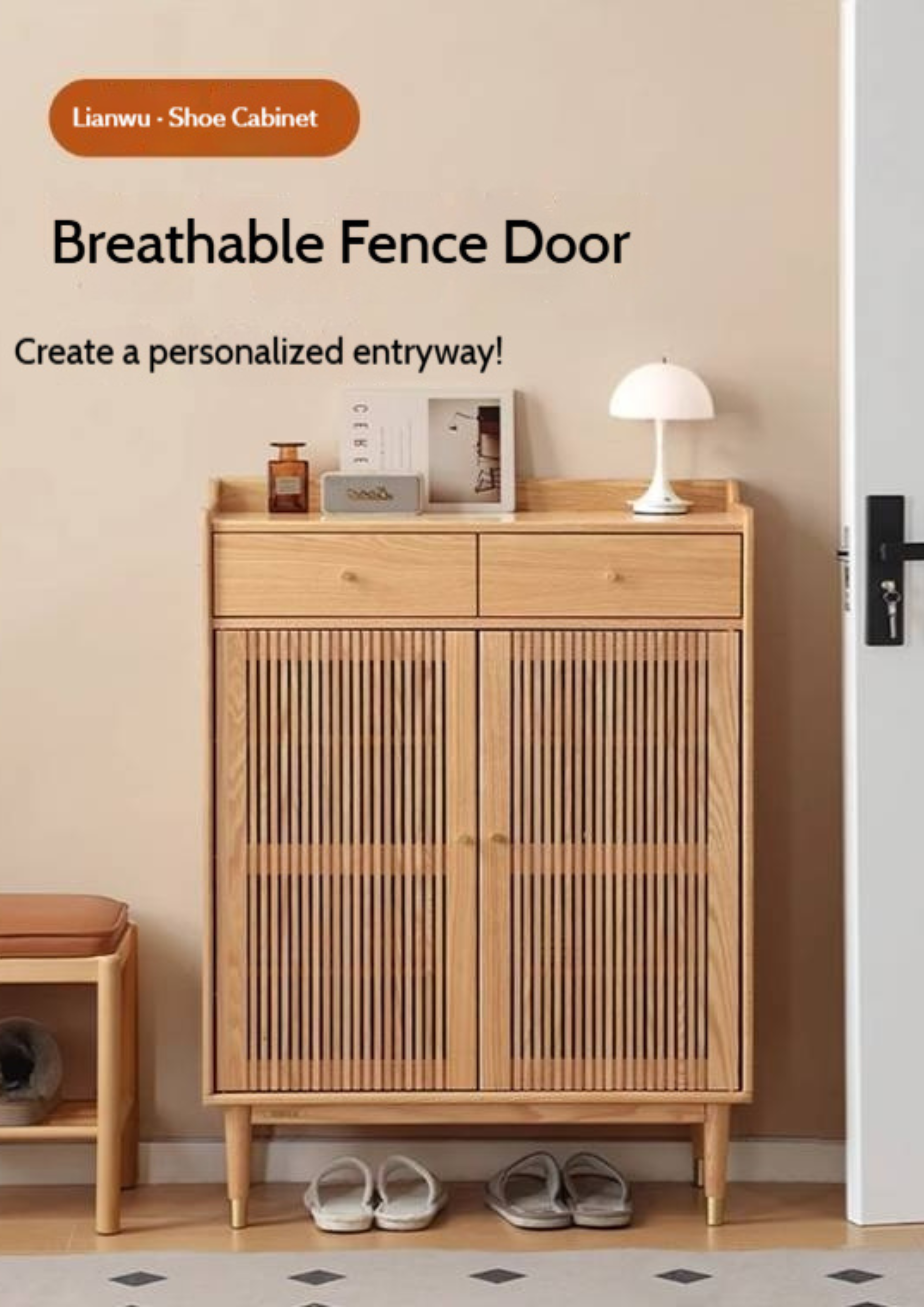 Oak Modern Nordic Shoe Cabinet.