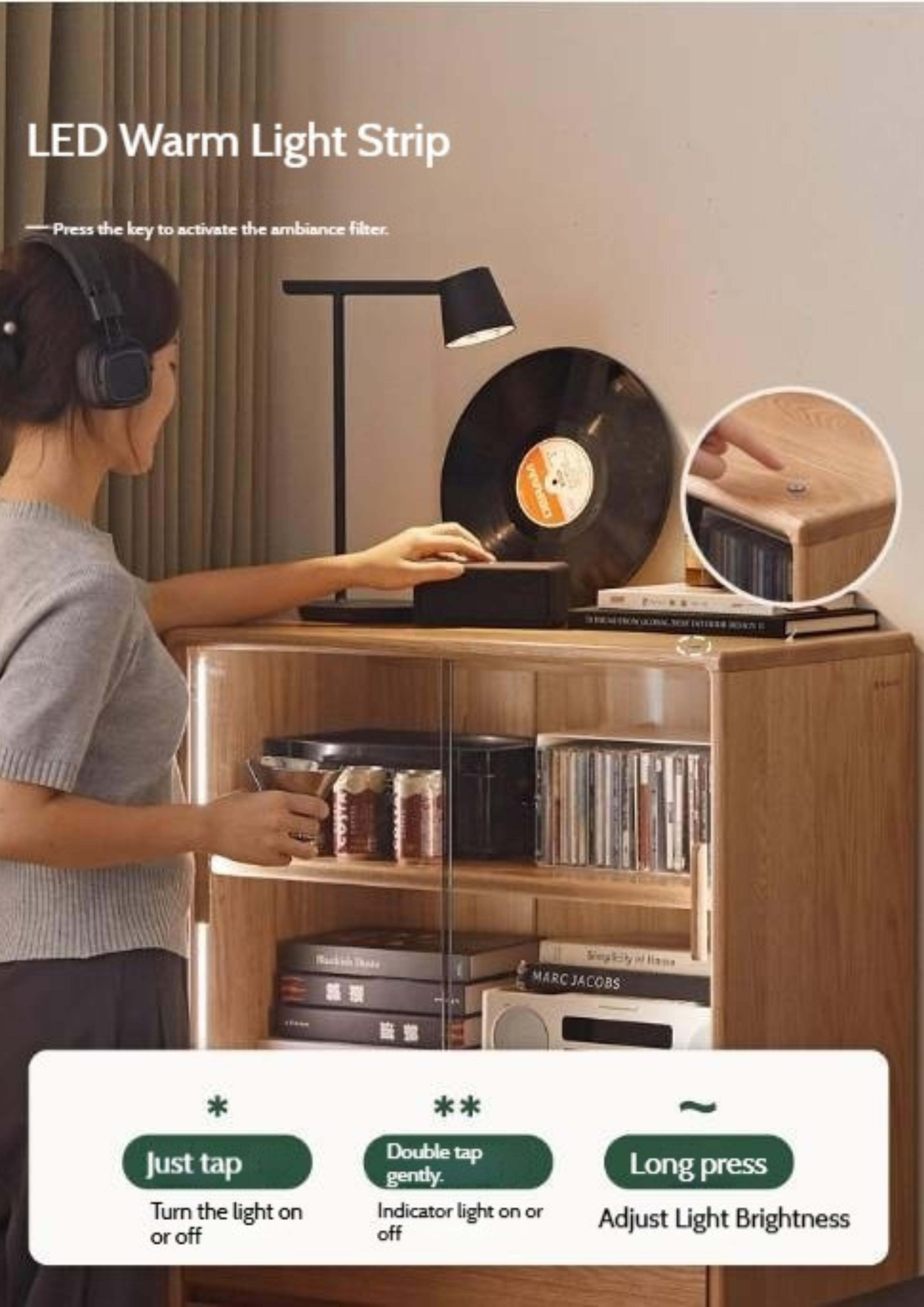 Oak Solid Wood Modern Side Cabinet with Light