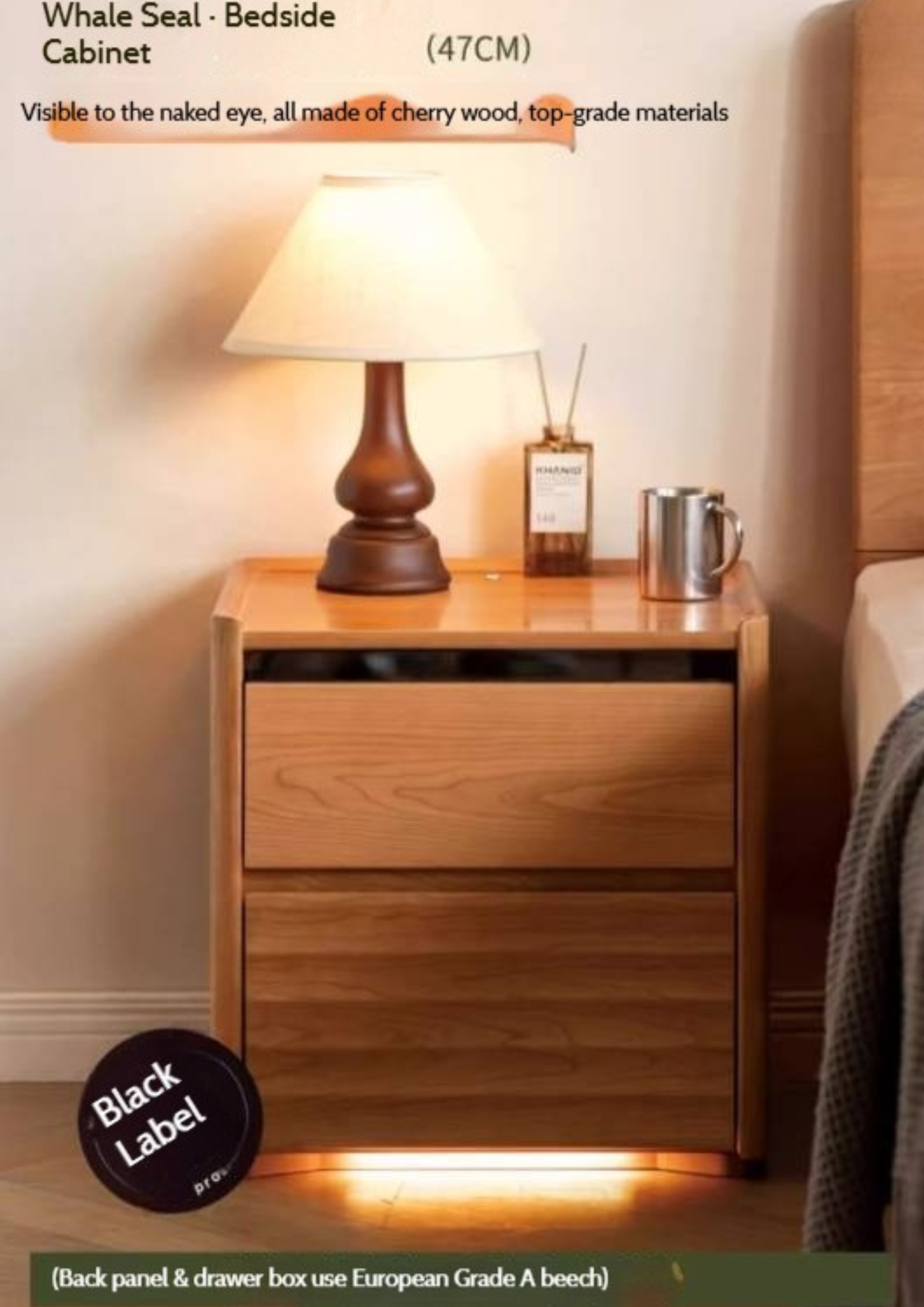 Cherry Solid Wood Retro Nightstand