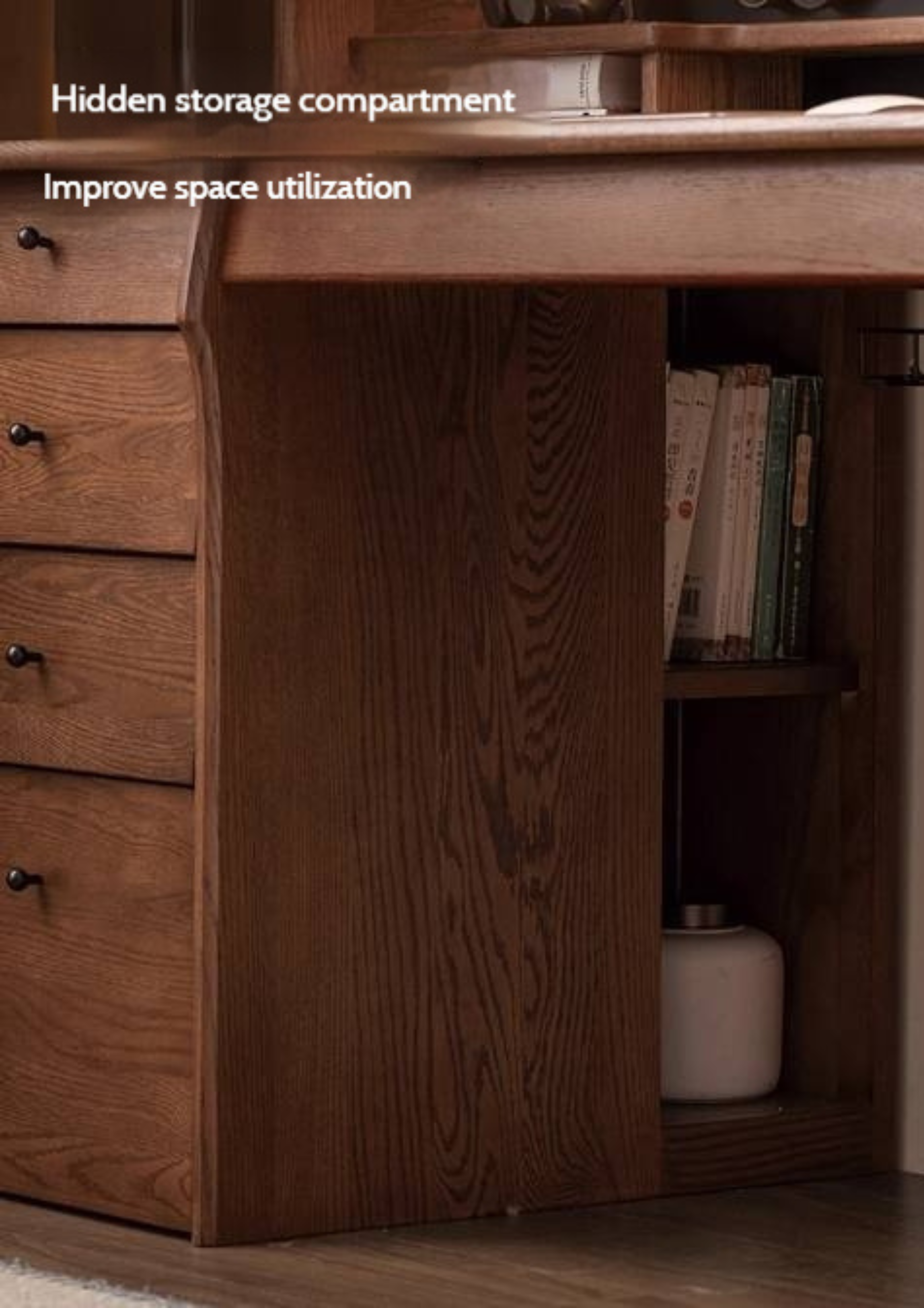 Oak Solid Wood Computer Desk With Shelf