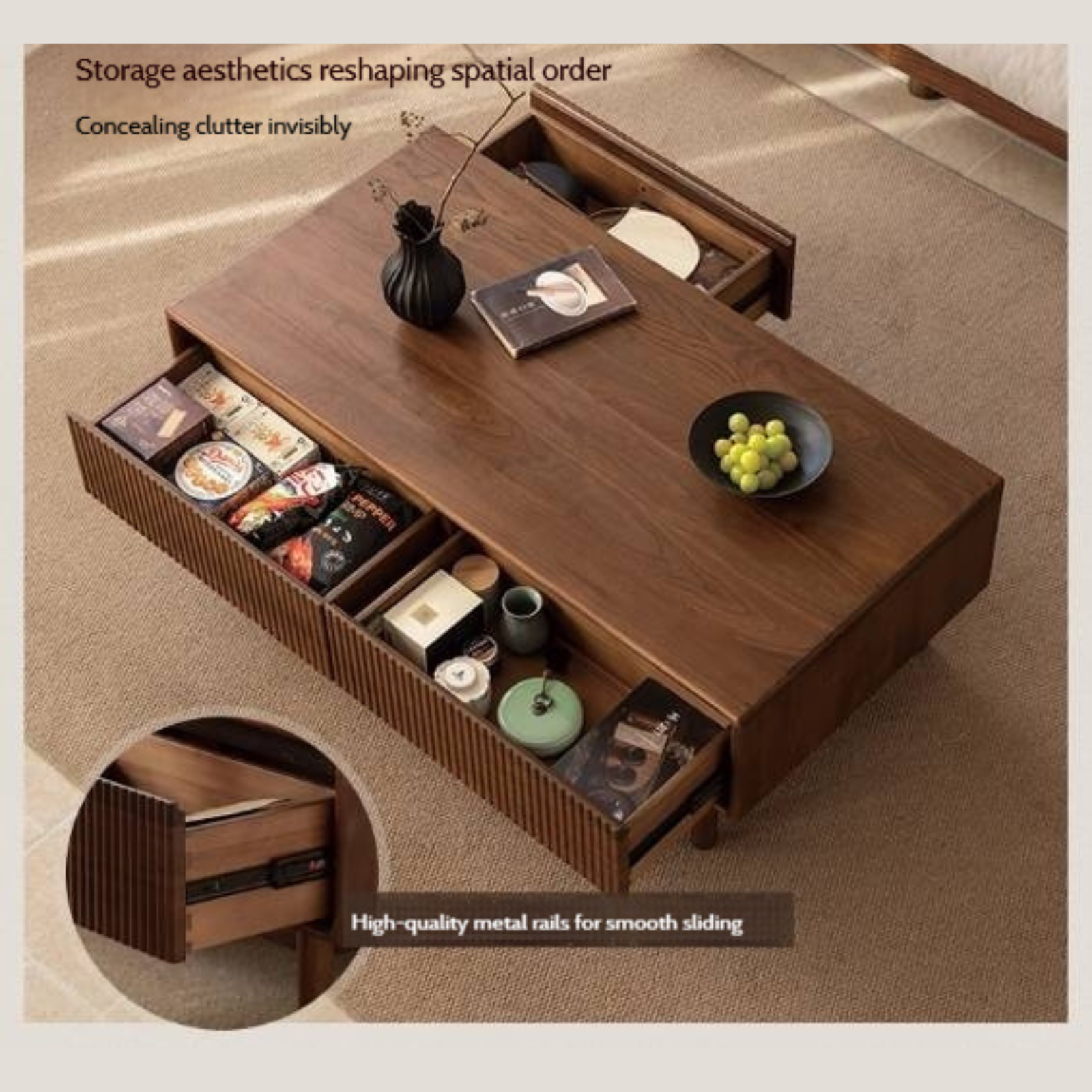 Black Walnut Solid Wood Italian Light Luxury Coffee Table