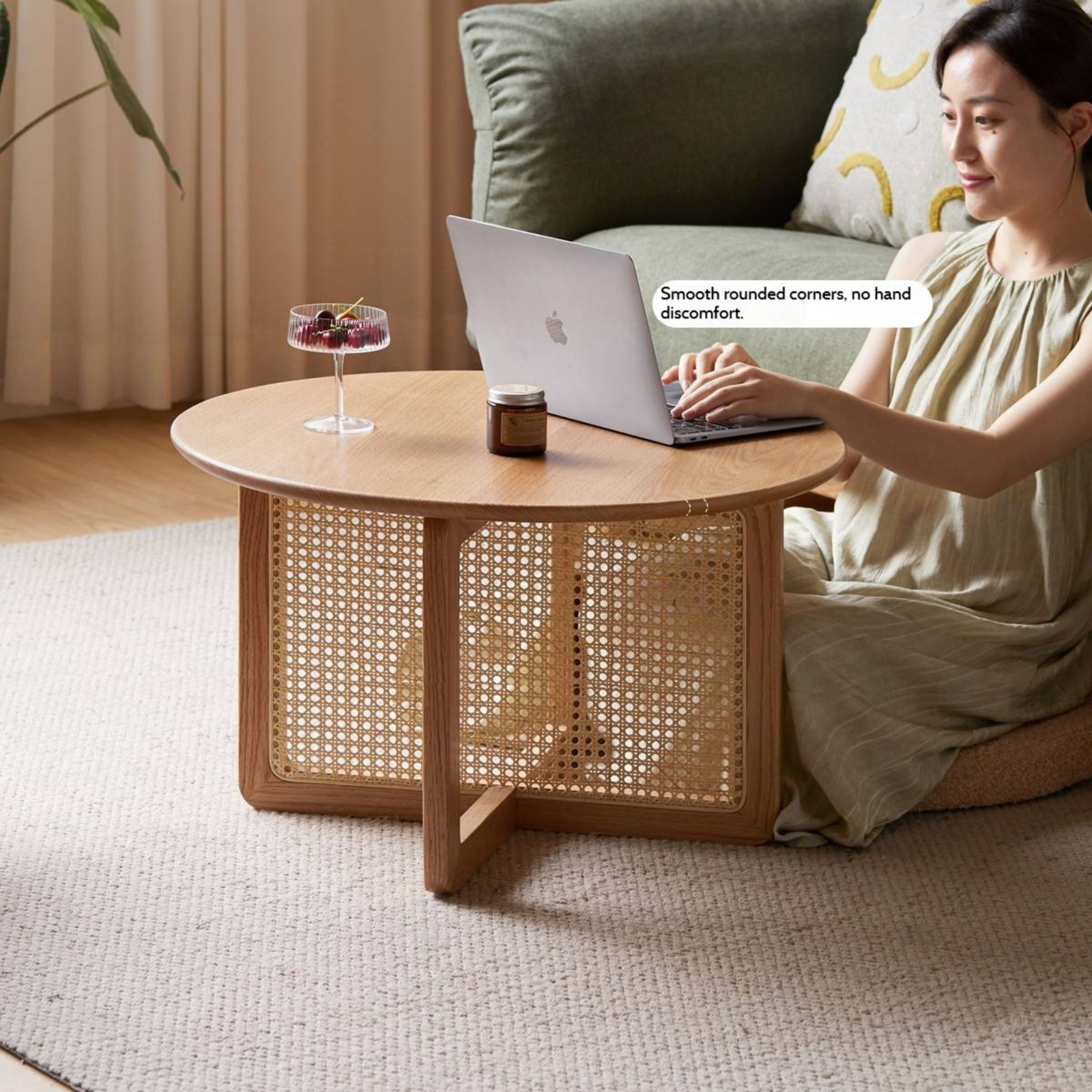Oak Solid Wood Modern Rattan Coffee Table