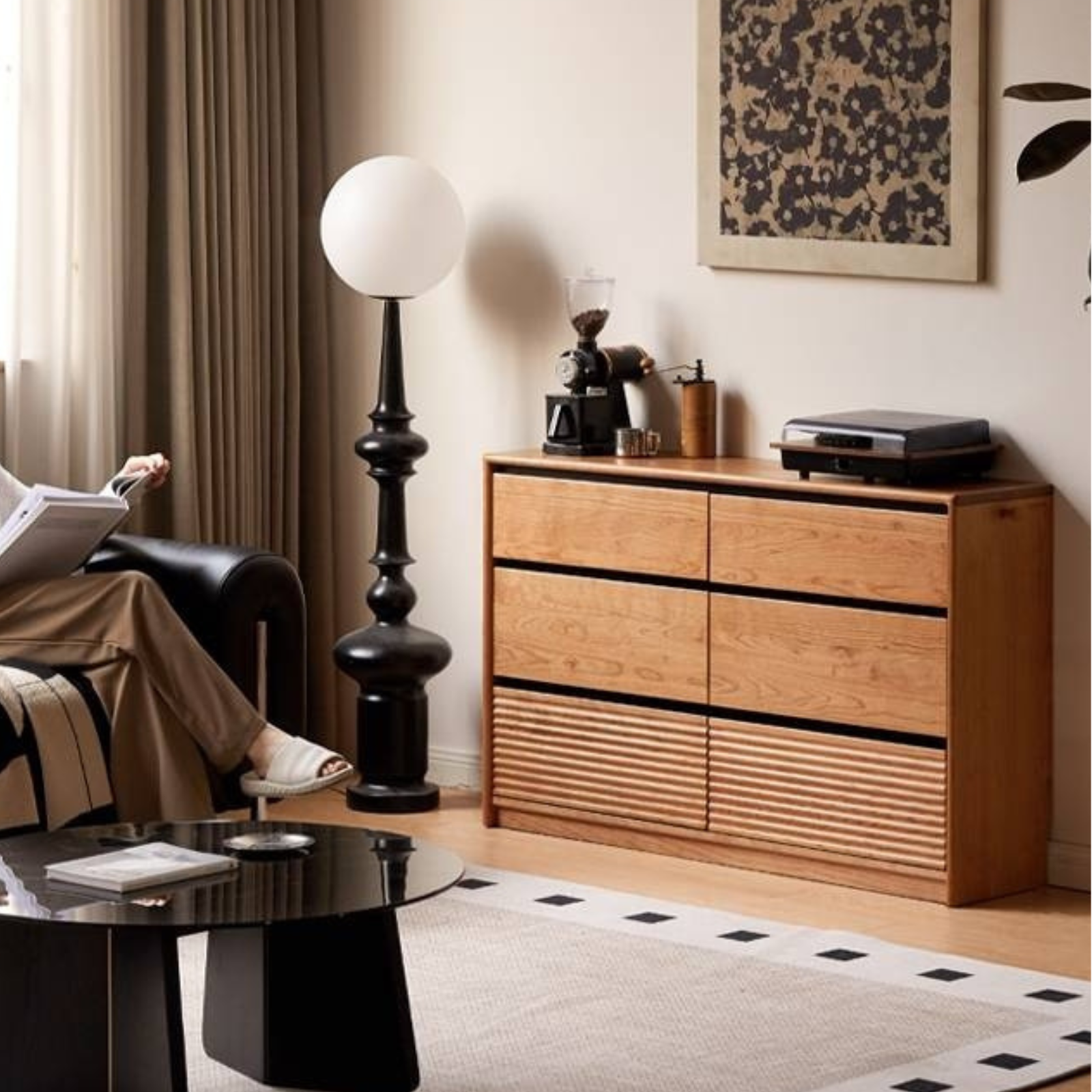 Cherry Solid Wood Retro Six-Drawer Chest