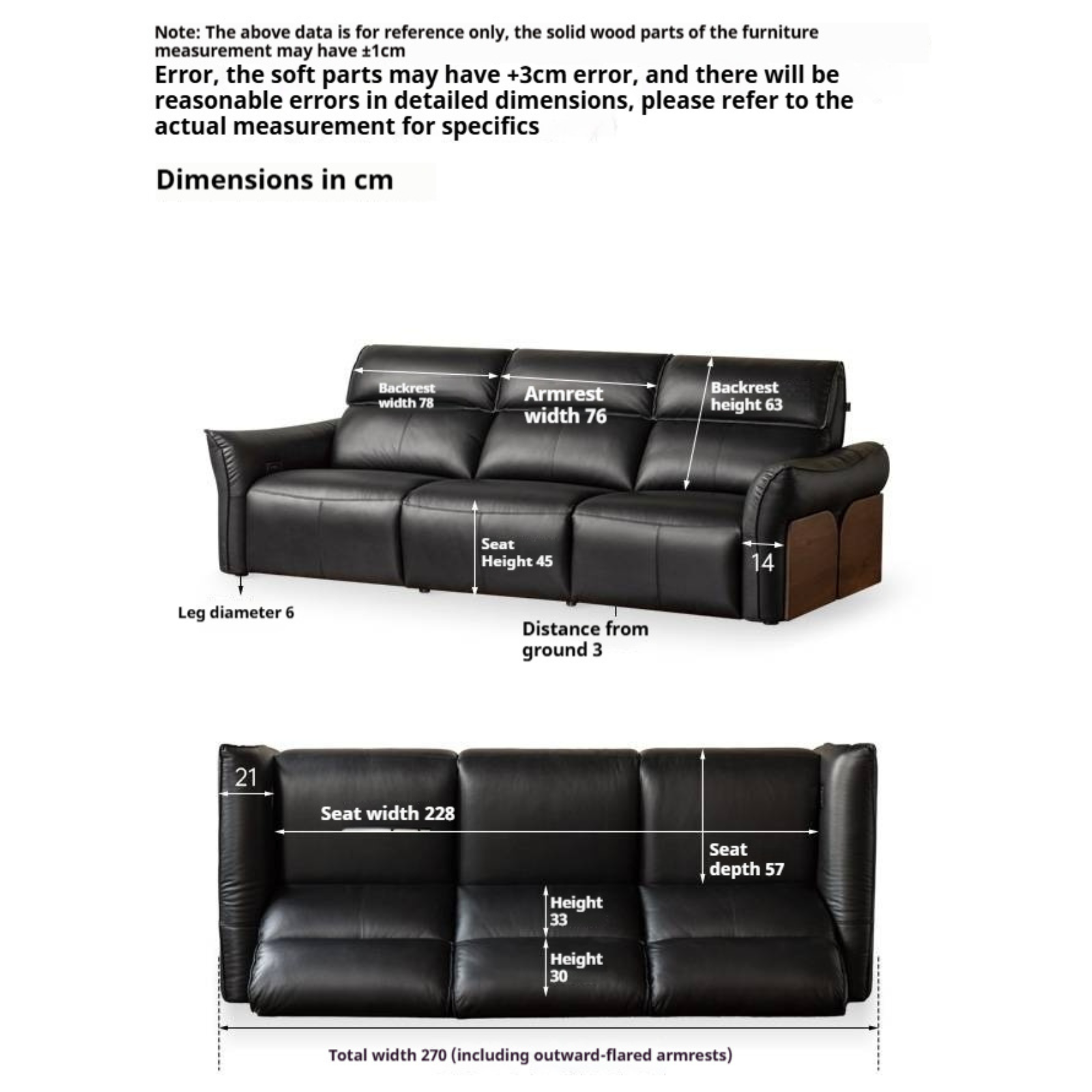 Black walnut solid wood Top Grain Genuine Leather Zero Wall Power Reclining Sofa