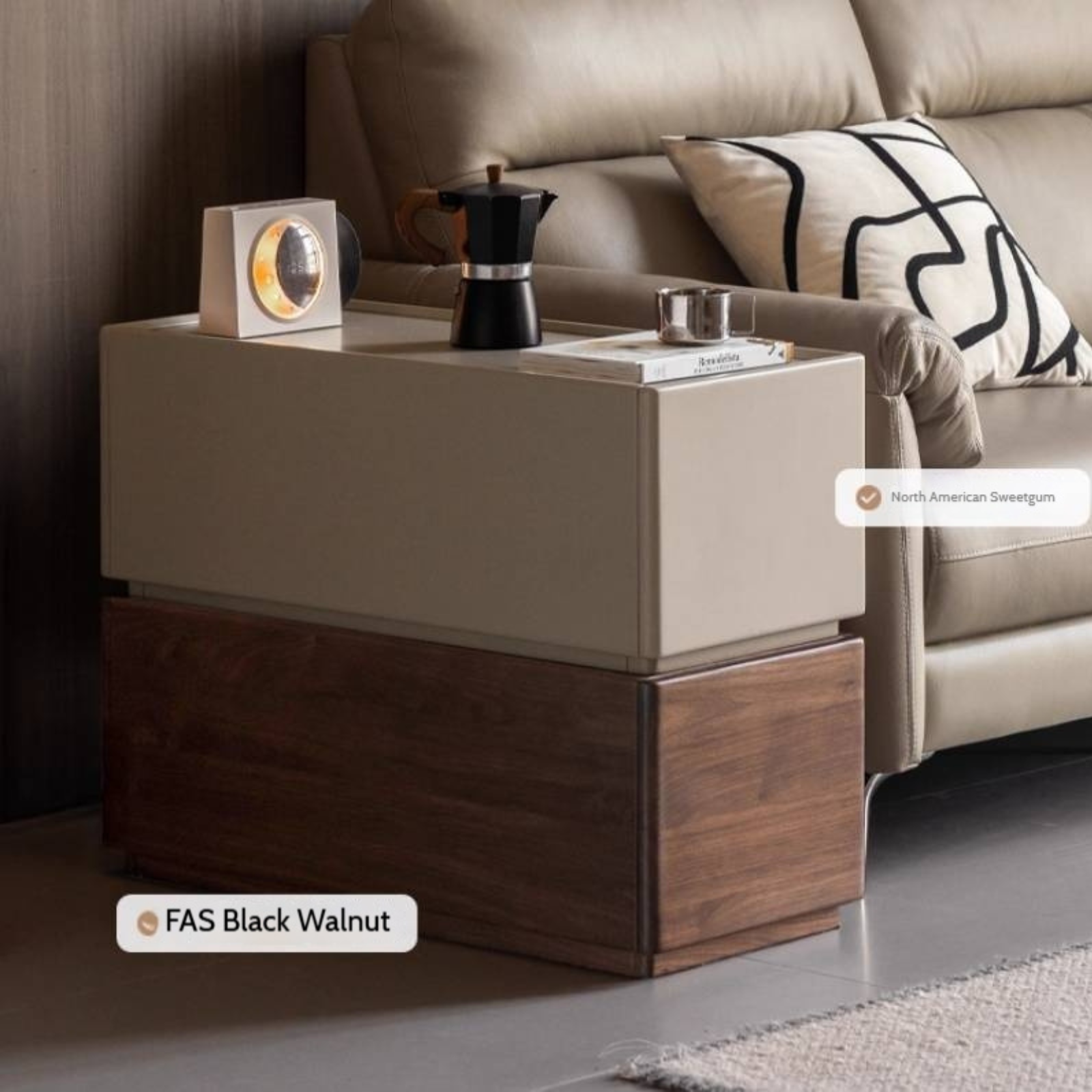 Black Walnut Solid Wood Italian Light Luxury Style Side Table