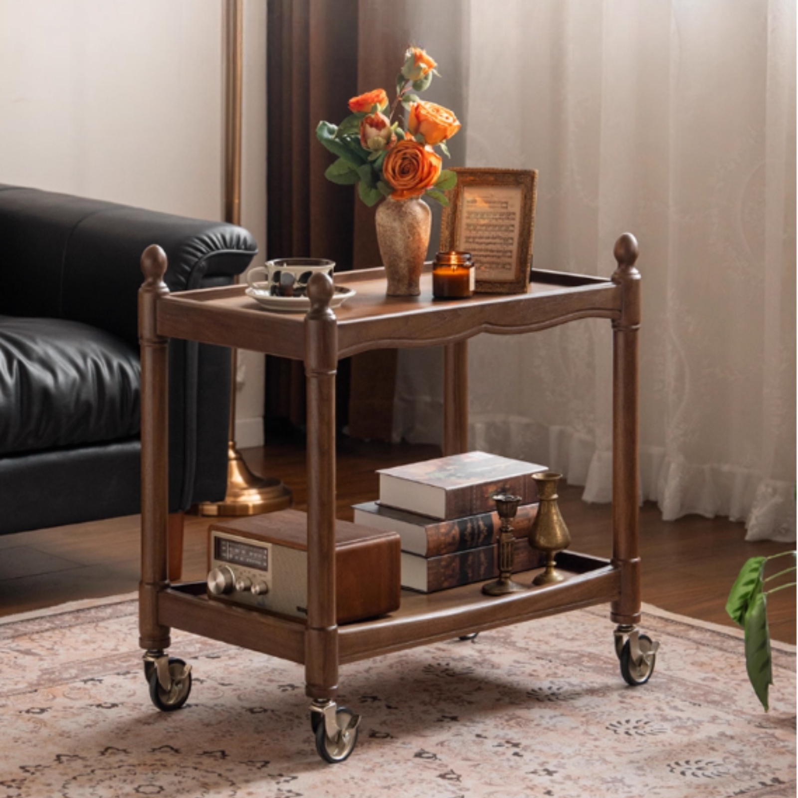 Black Walnut Solid Wood American Retro Mobile Side Table