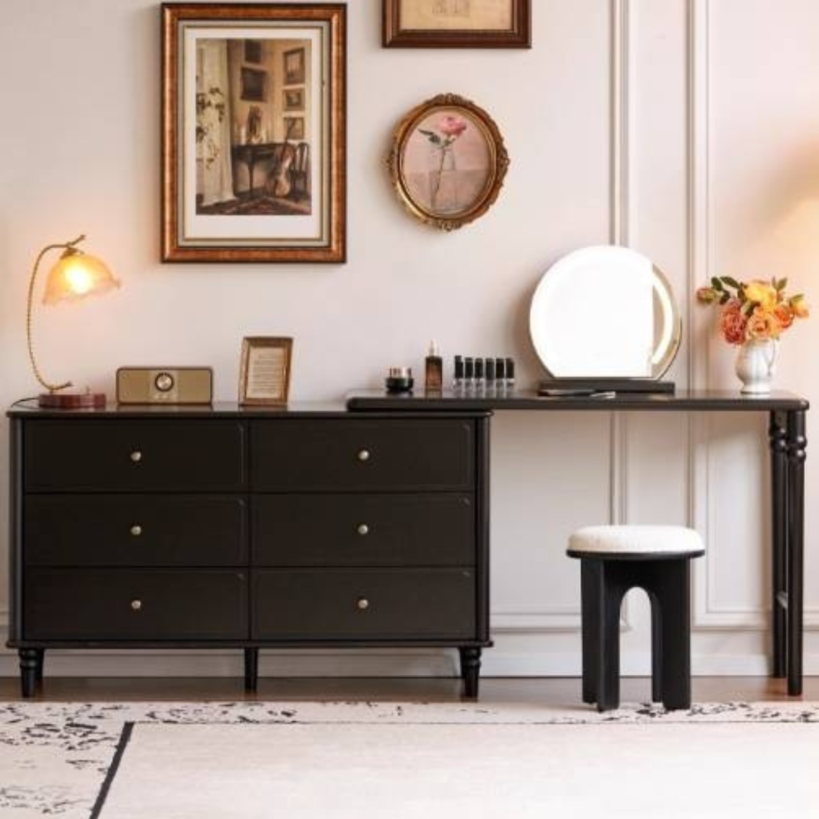 Solid Rubberwood French Retro Makeup Table