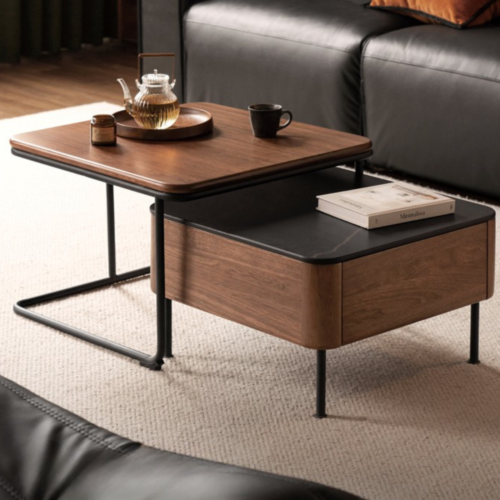 Sandalwood Solid Wood Italian Light Luxury Rock Plate Tea Table