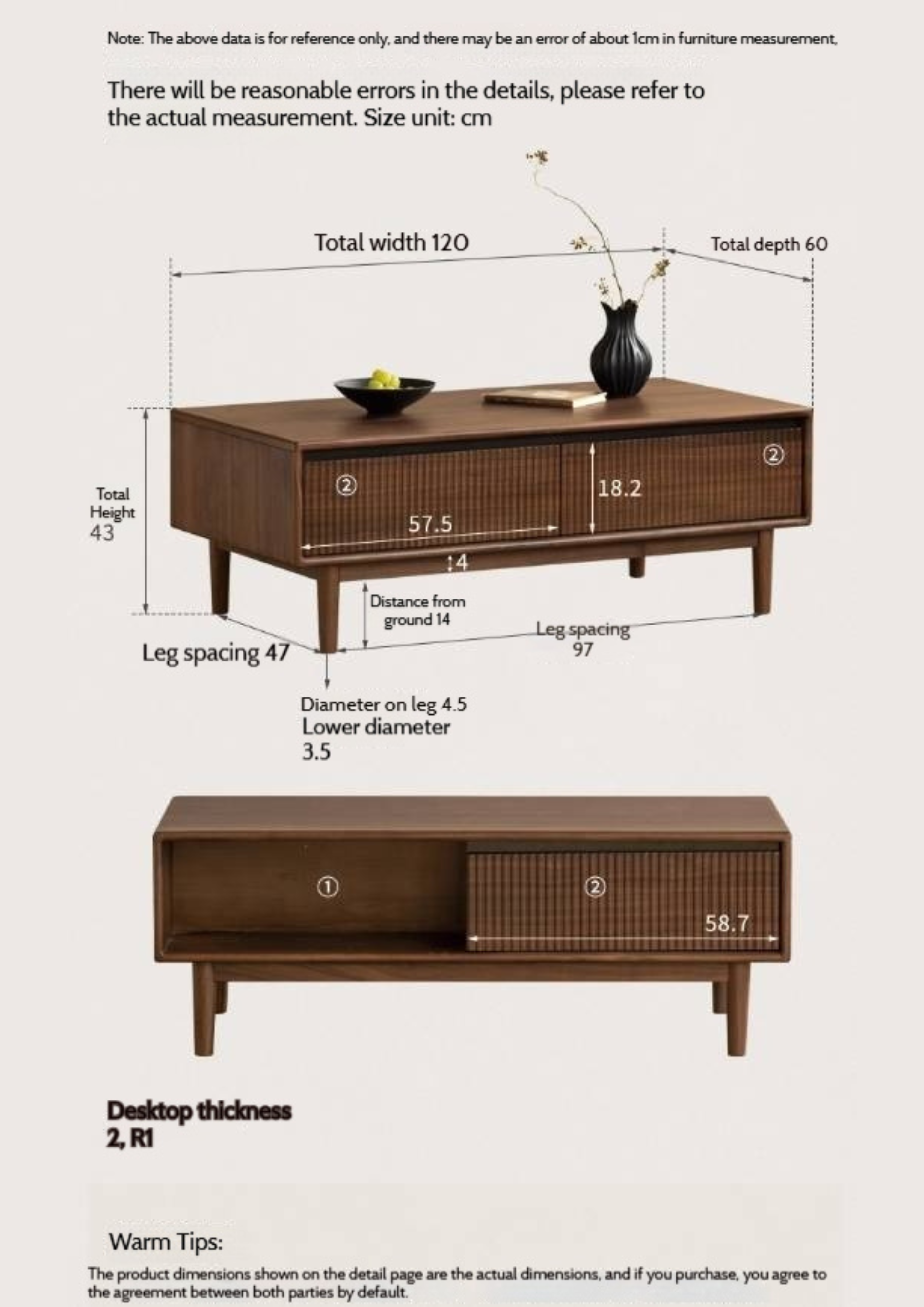 Black Walnut Solid Wood Italian Light Luxury Coffee Table