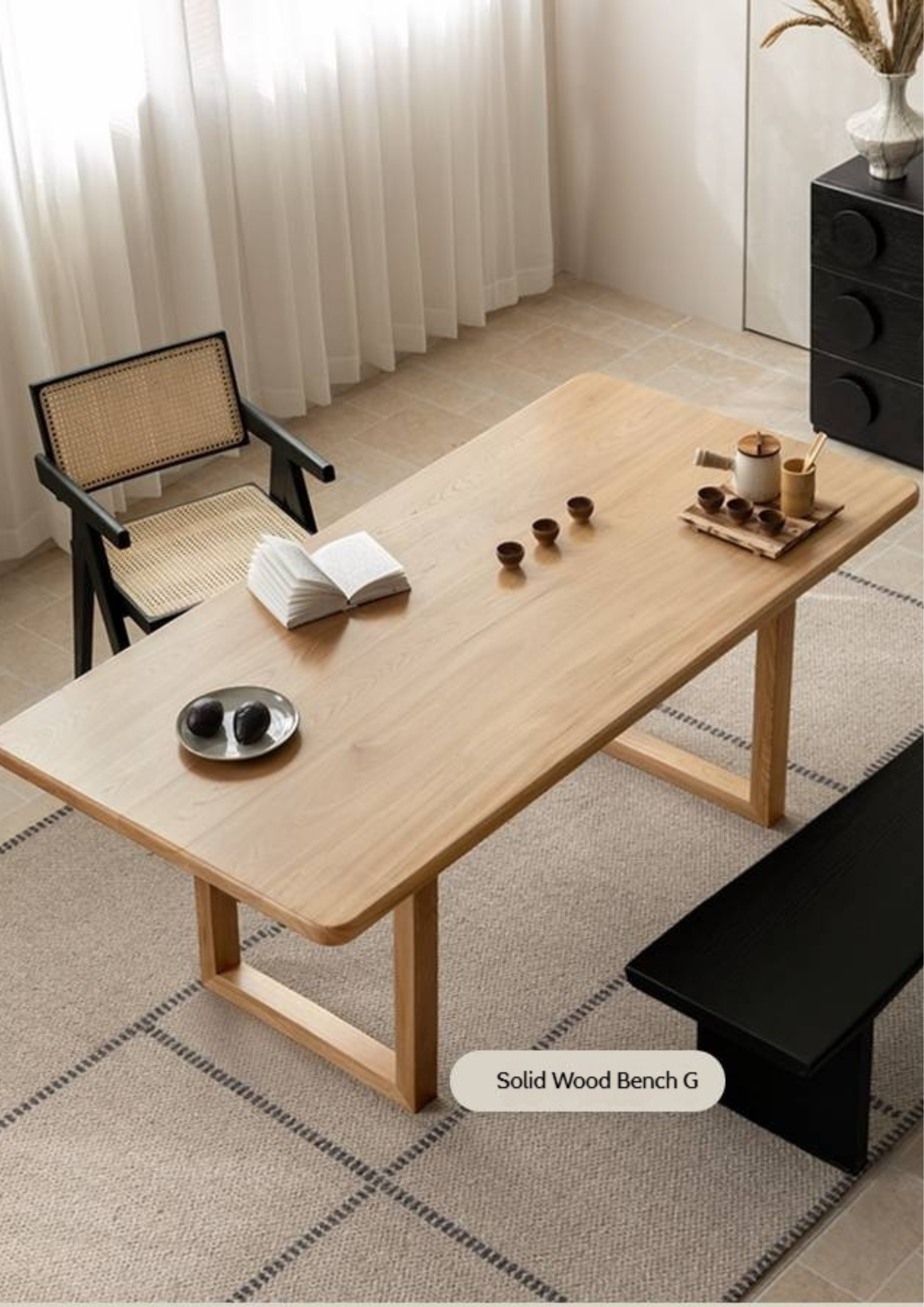 Ash, Oak, Elm Solid Wood Wabi Sabi Style Dining Table