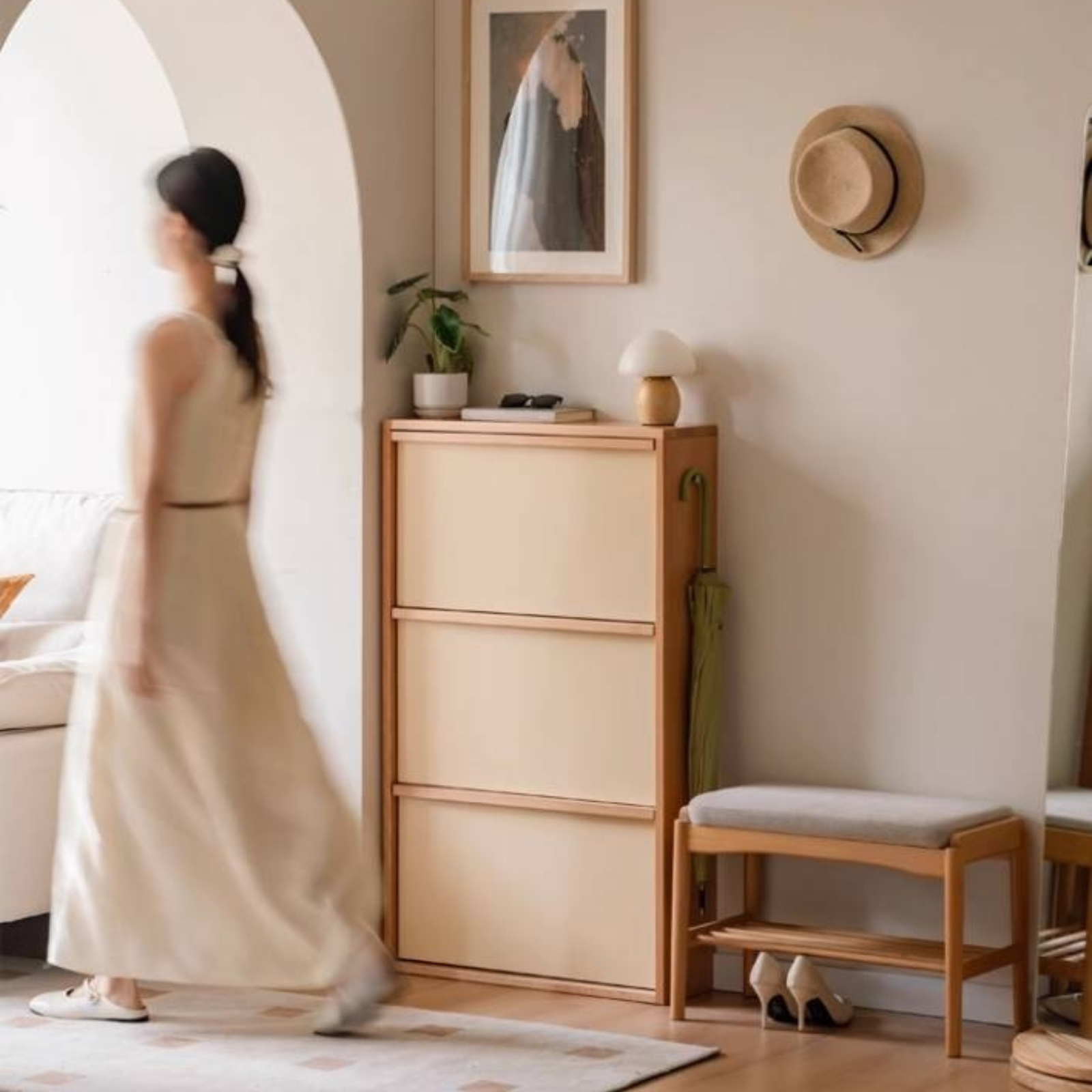 Beech Solid Wood Shoe Cabinet Hallway Cabinet