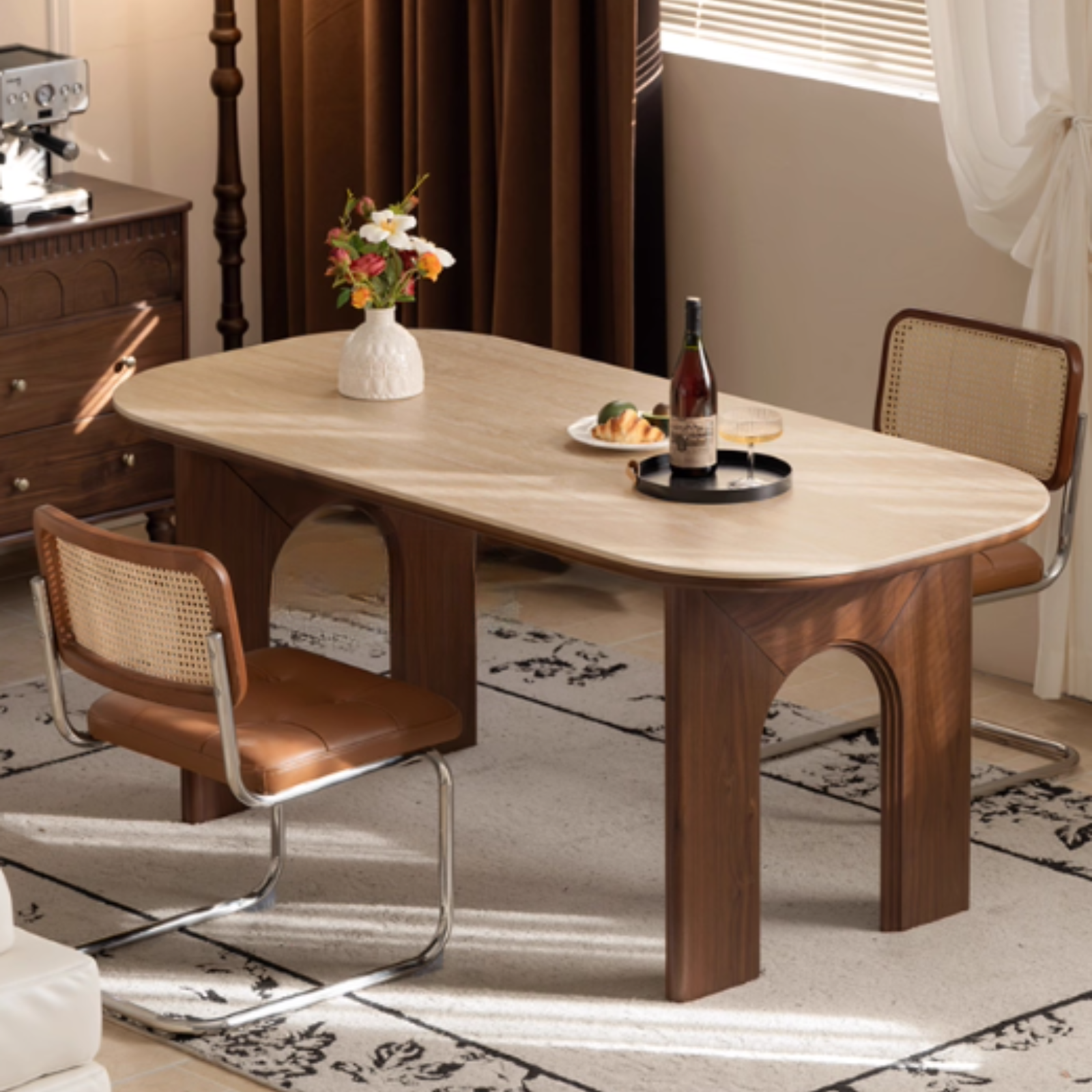 Black Walnut, Oak Solid Wood French Retro Style Dining Table