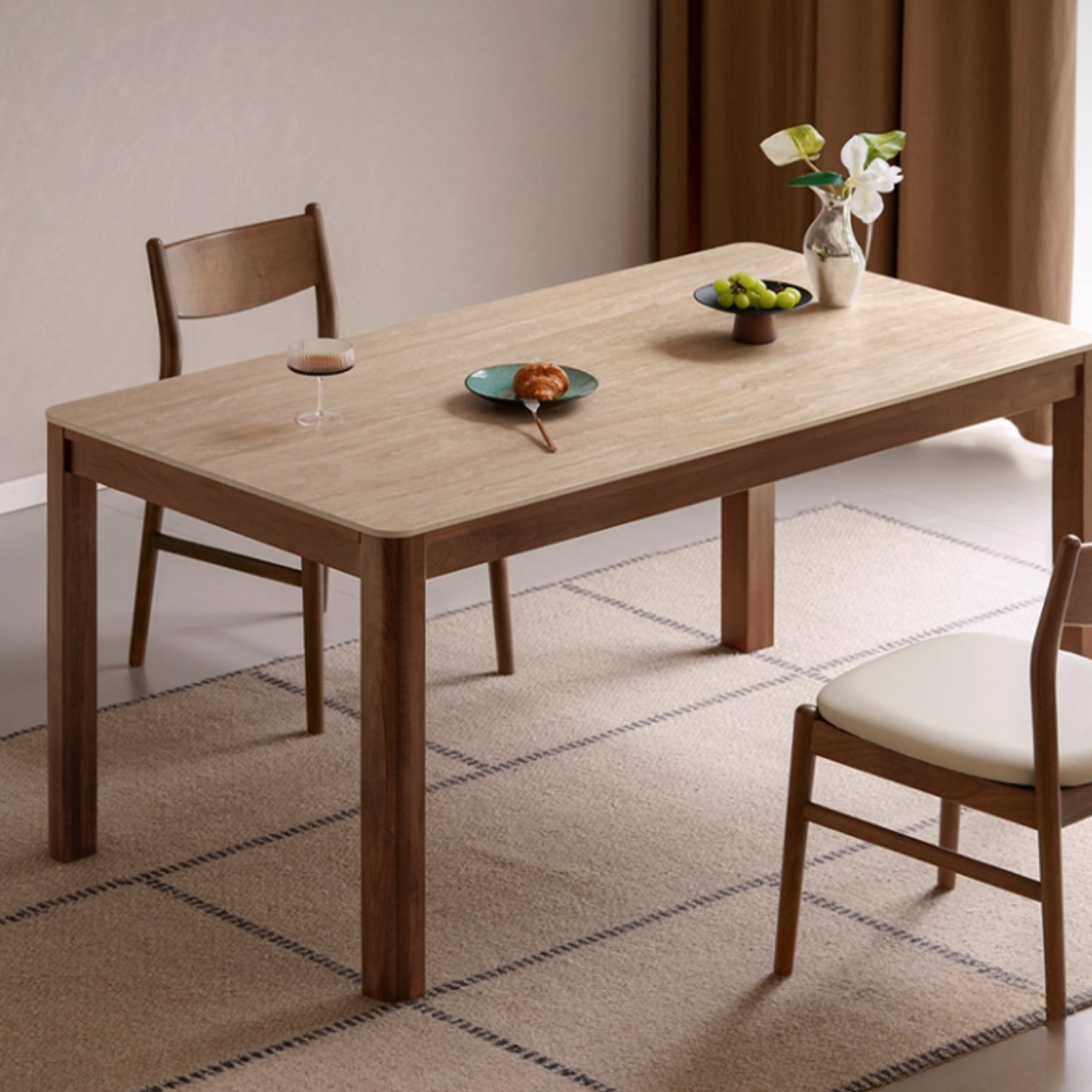 Black Walnut Solid Wood Light Luxury Style Rock Plate Dining Table