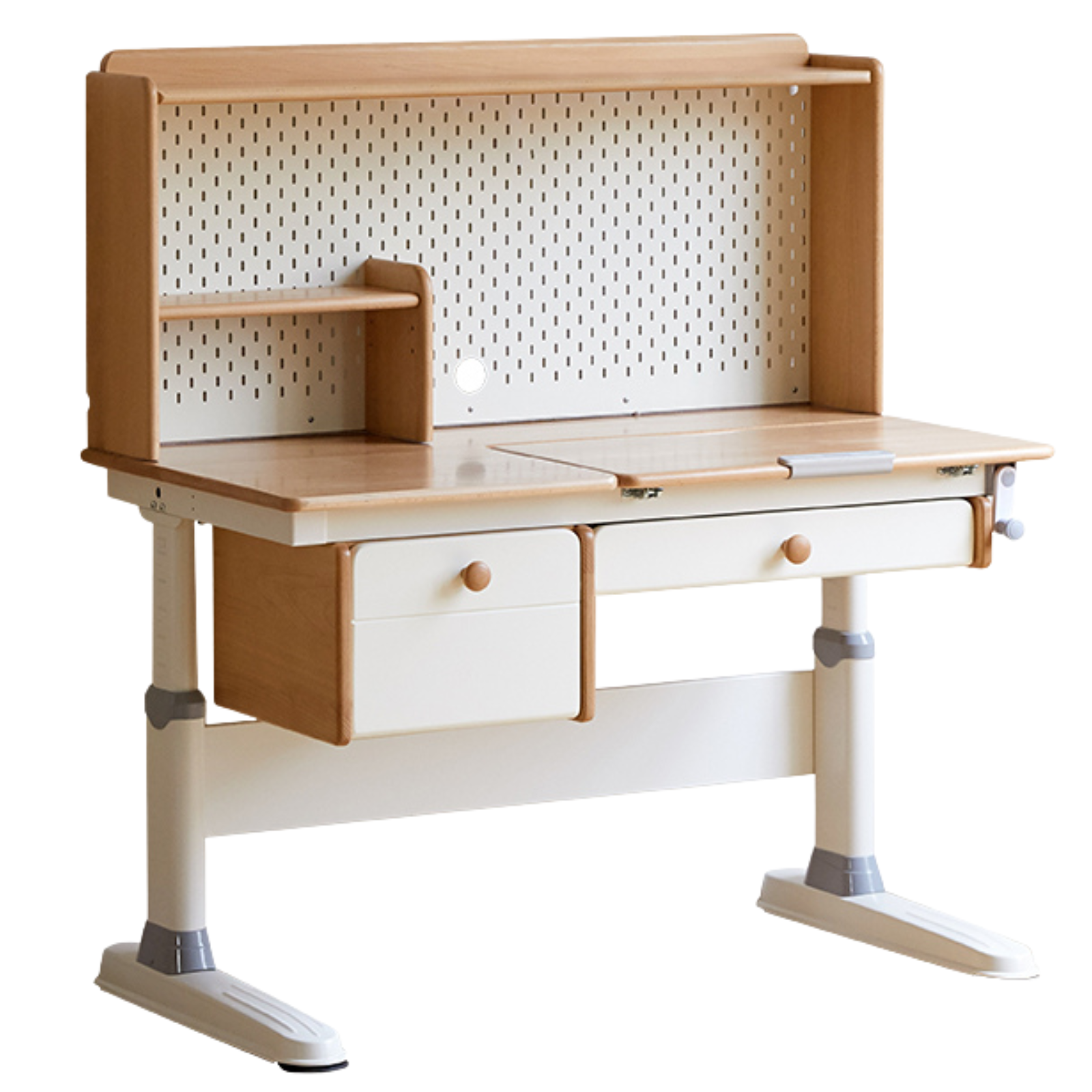 Beech Solid Wood Height Adjustable Children's Learning Desk with Eye-Protection Lamp