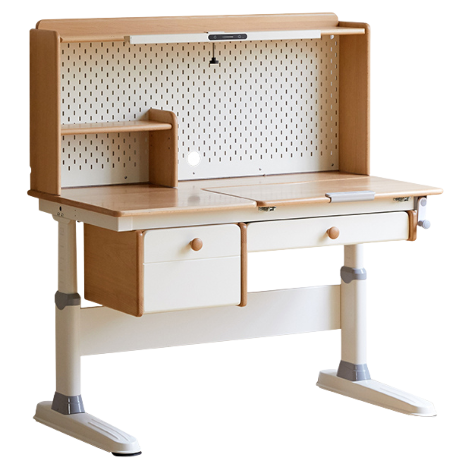 Beech Solid Wood Height Adjustable Children's Learning Desk with Eye-Protection Lamp