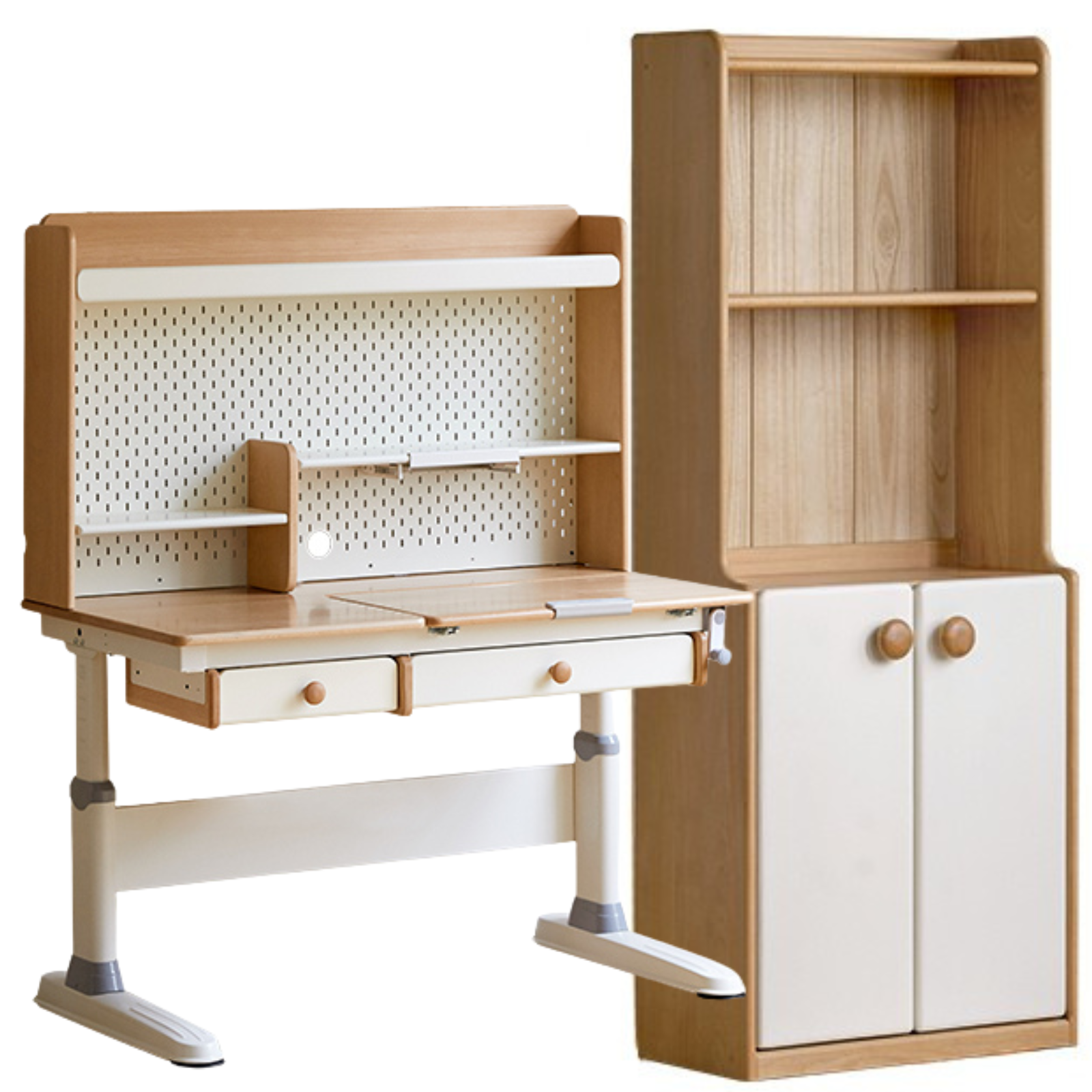 Beech Solid Wood Height Adjustable Children's Learning Desk with Eye-Protection Lamp