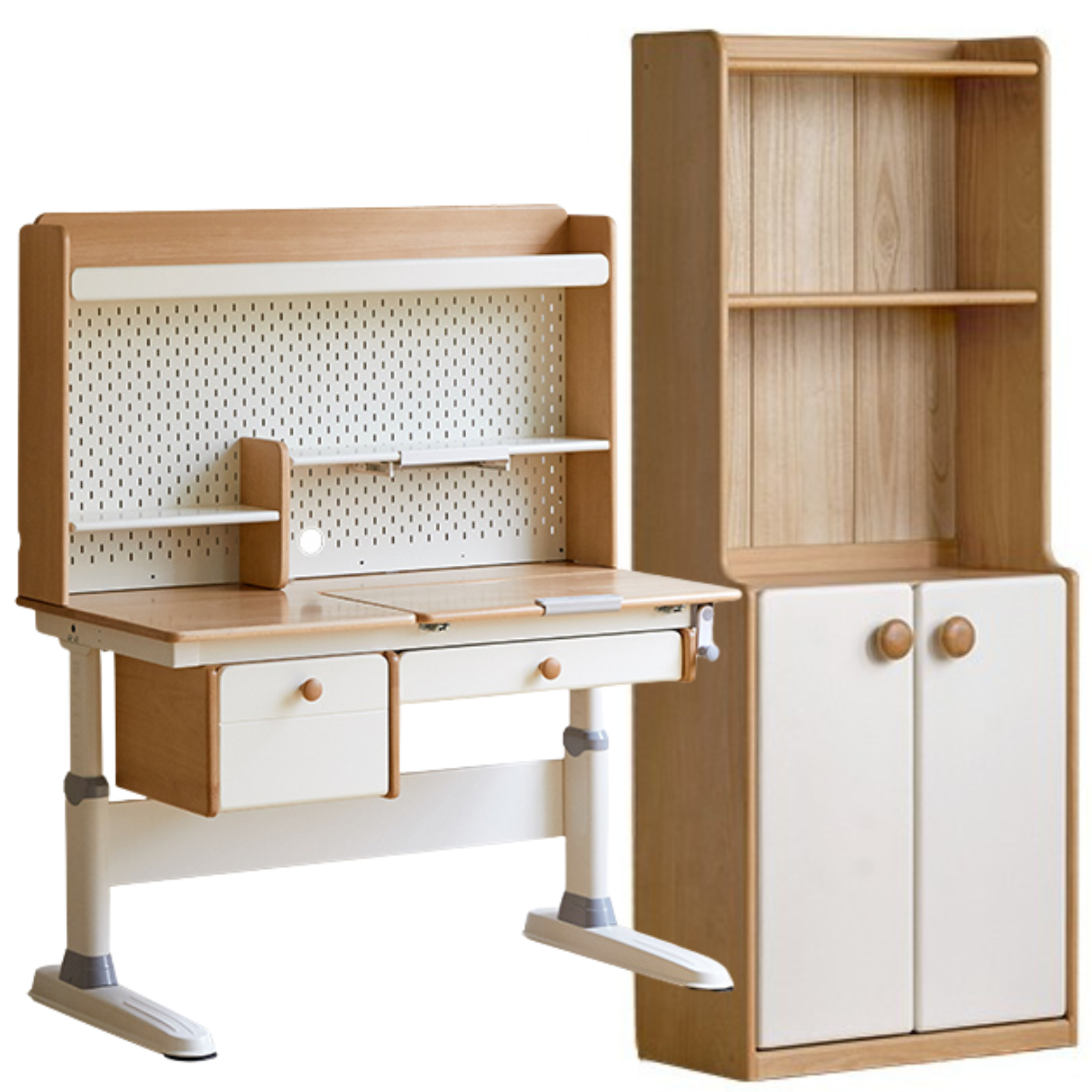 Beech Solid Wood Height Adjustable Children's Learning Desk with Eye-Protection Lamp