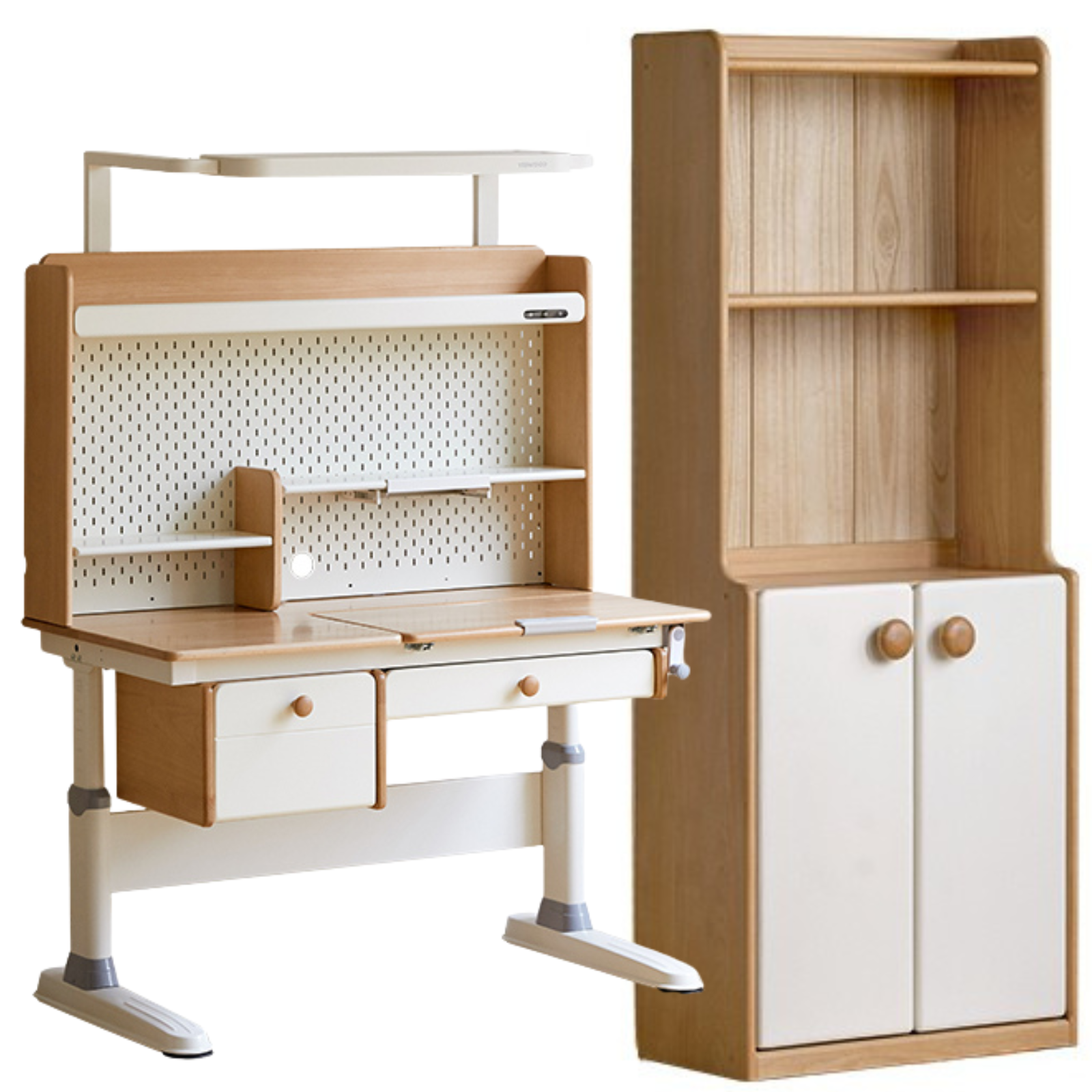 Beech Solid Wood Height Adjustable Children's Learning Desk with Eye-Protection Lamp