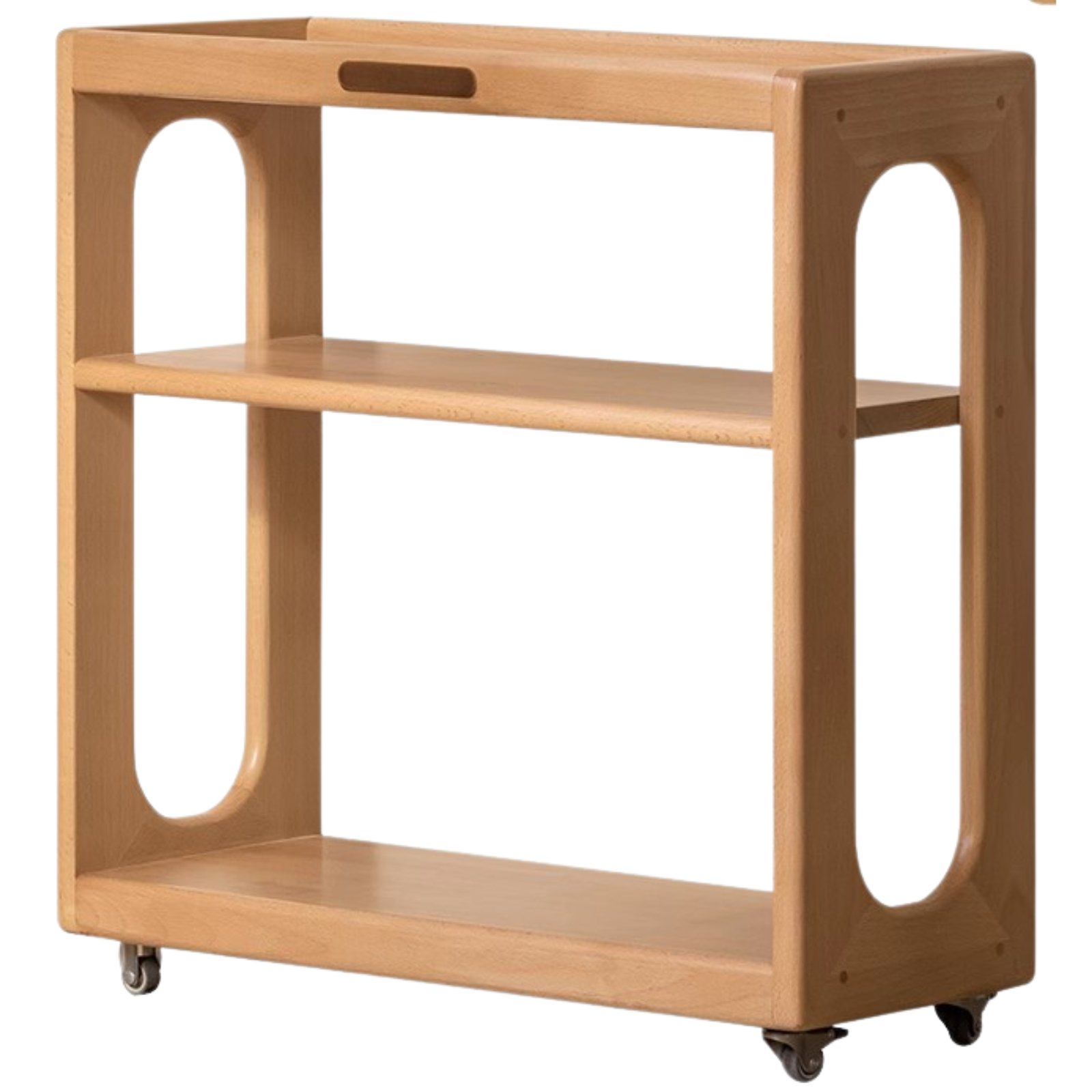 Beech Solid Wood Movable Children's Montessori Under-Table Bookshelf with Wheels