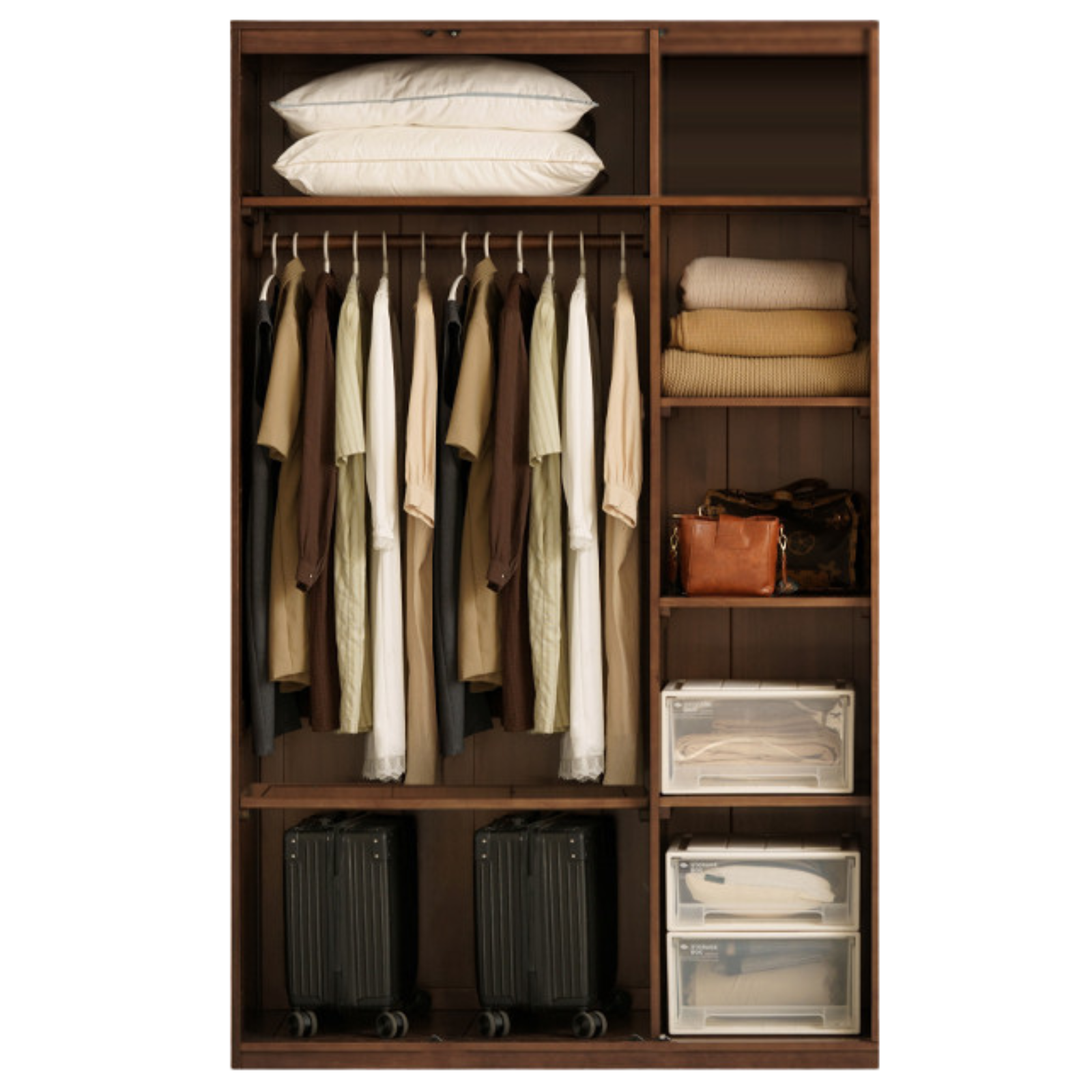 Sandalwood, Black Walnut Solid Wood Modern Double Door Wardrobe