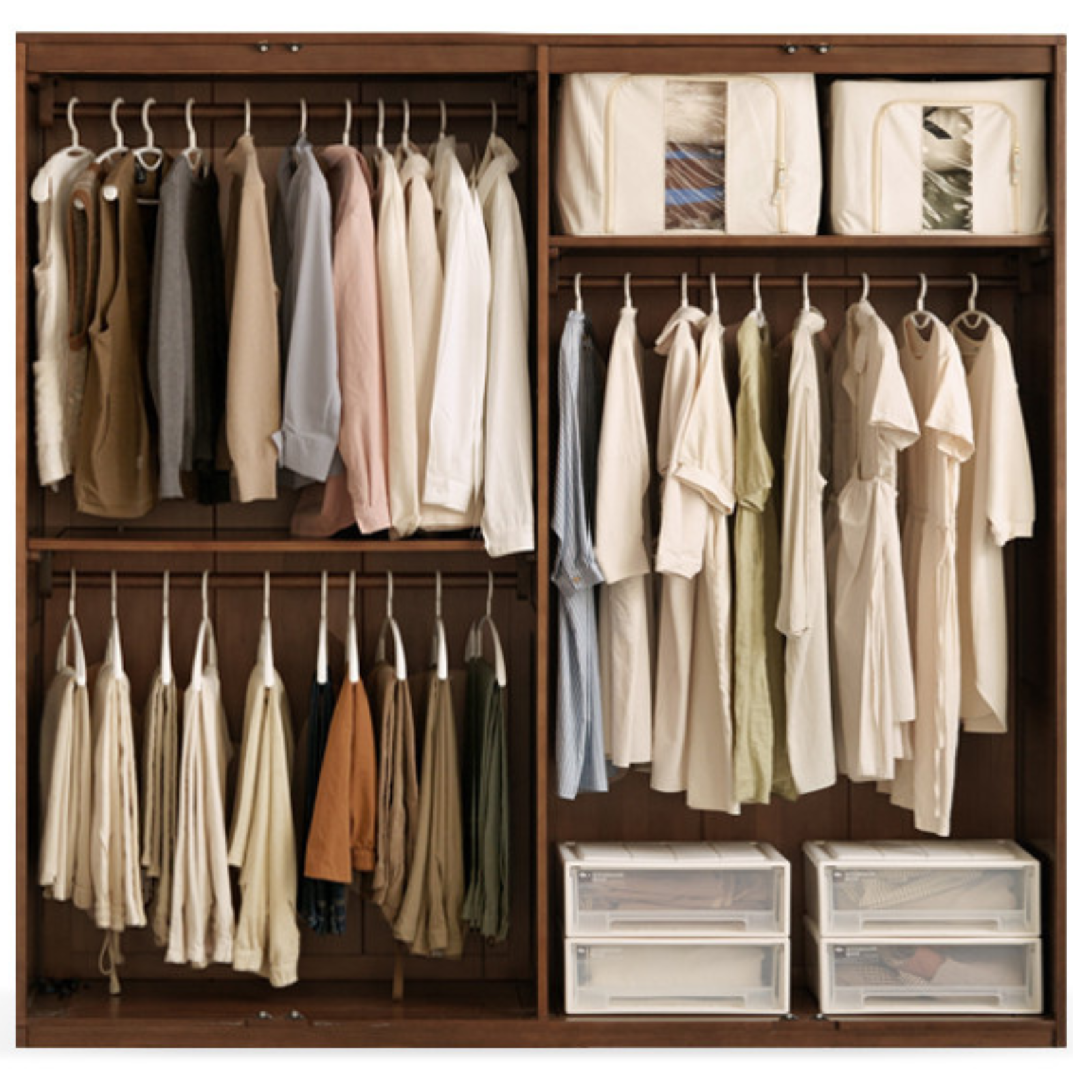 Sandalwood, Black Walnut Solid Wood Modern Double Door Wardrobe