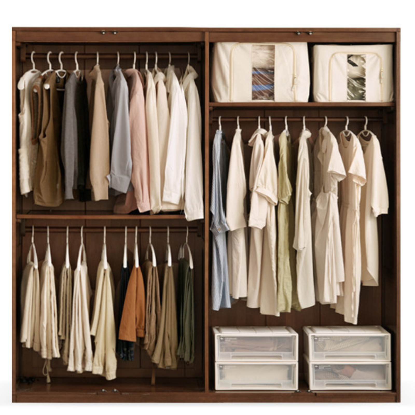 Sandalwood, Black Walnut Solid Wood Modern Double Door Wardrobe