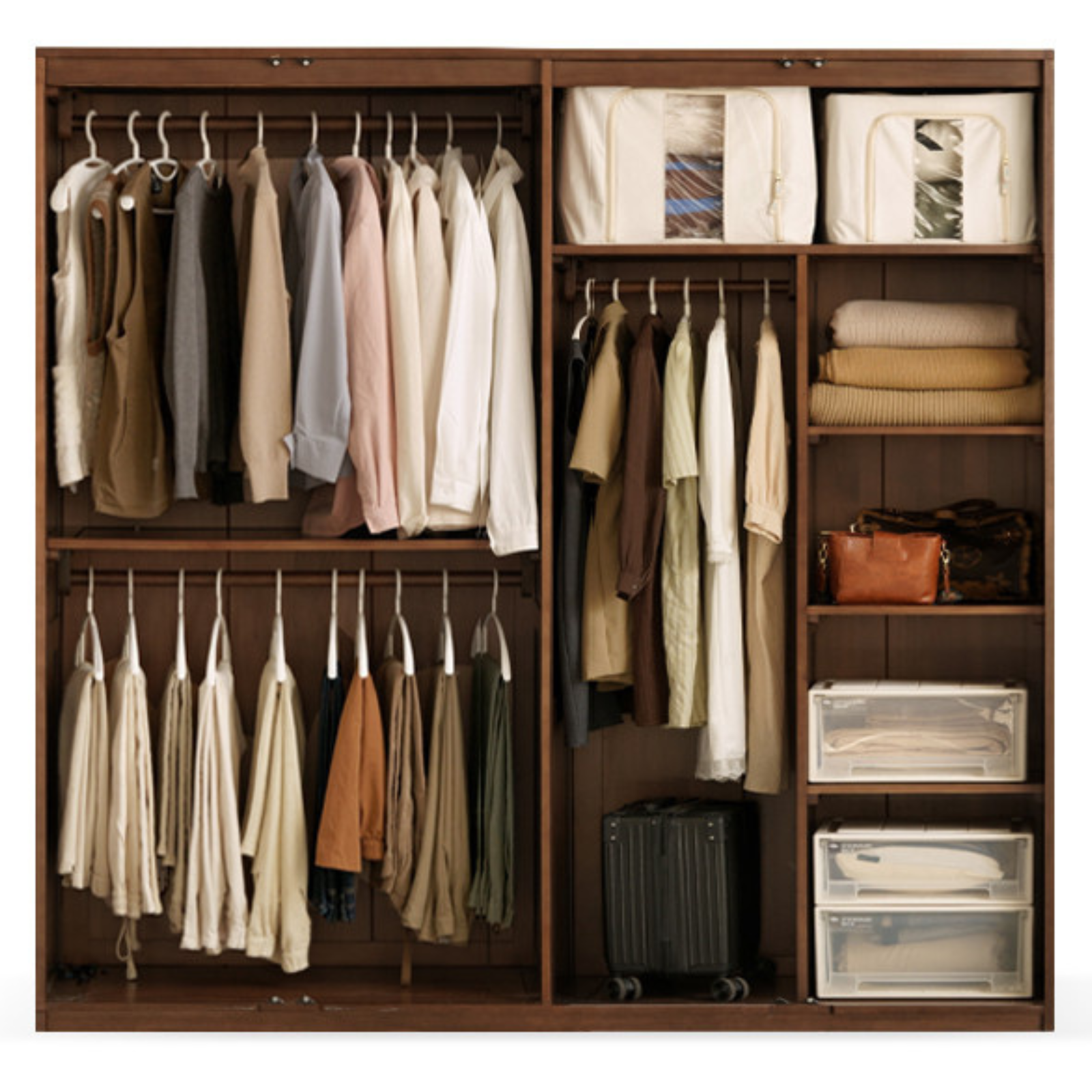 Sandalwood, Black Walnut Solid Wood Modern Double Door Wardrobe