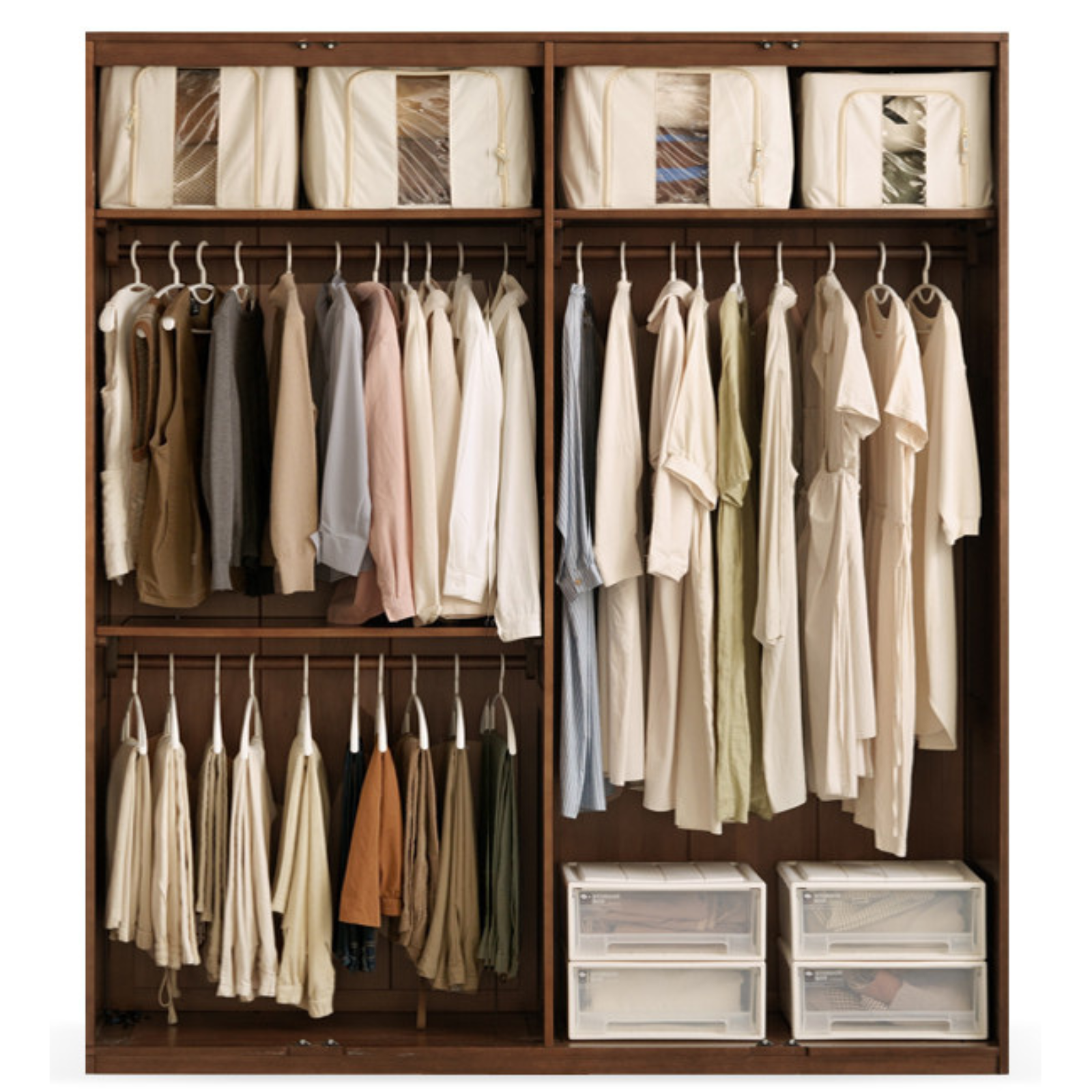 Sandalwood, Black Walnut Solid Wood Modern Double Door Wardrobe