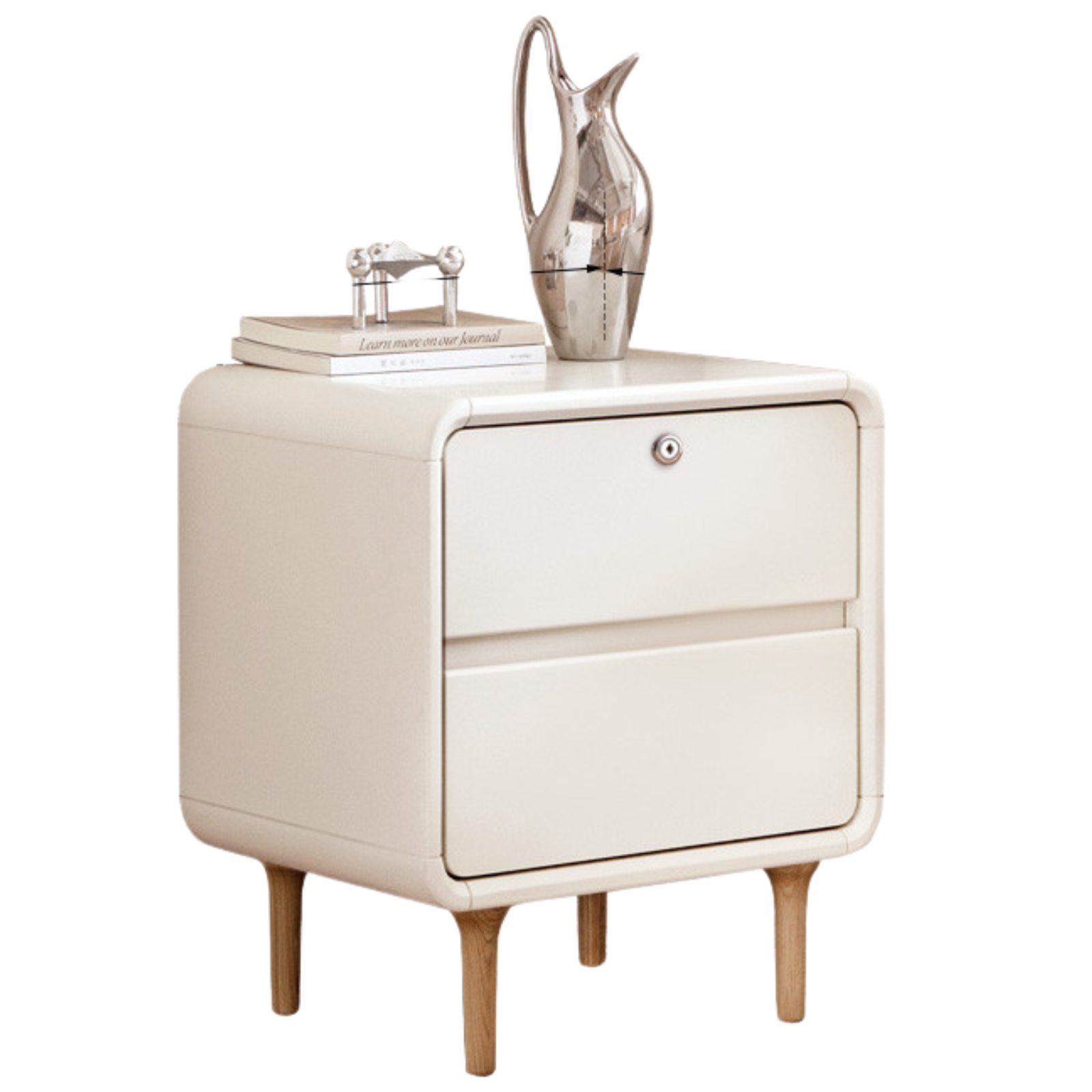 Beech Solid Wood White Cream Style Nightstand