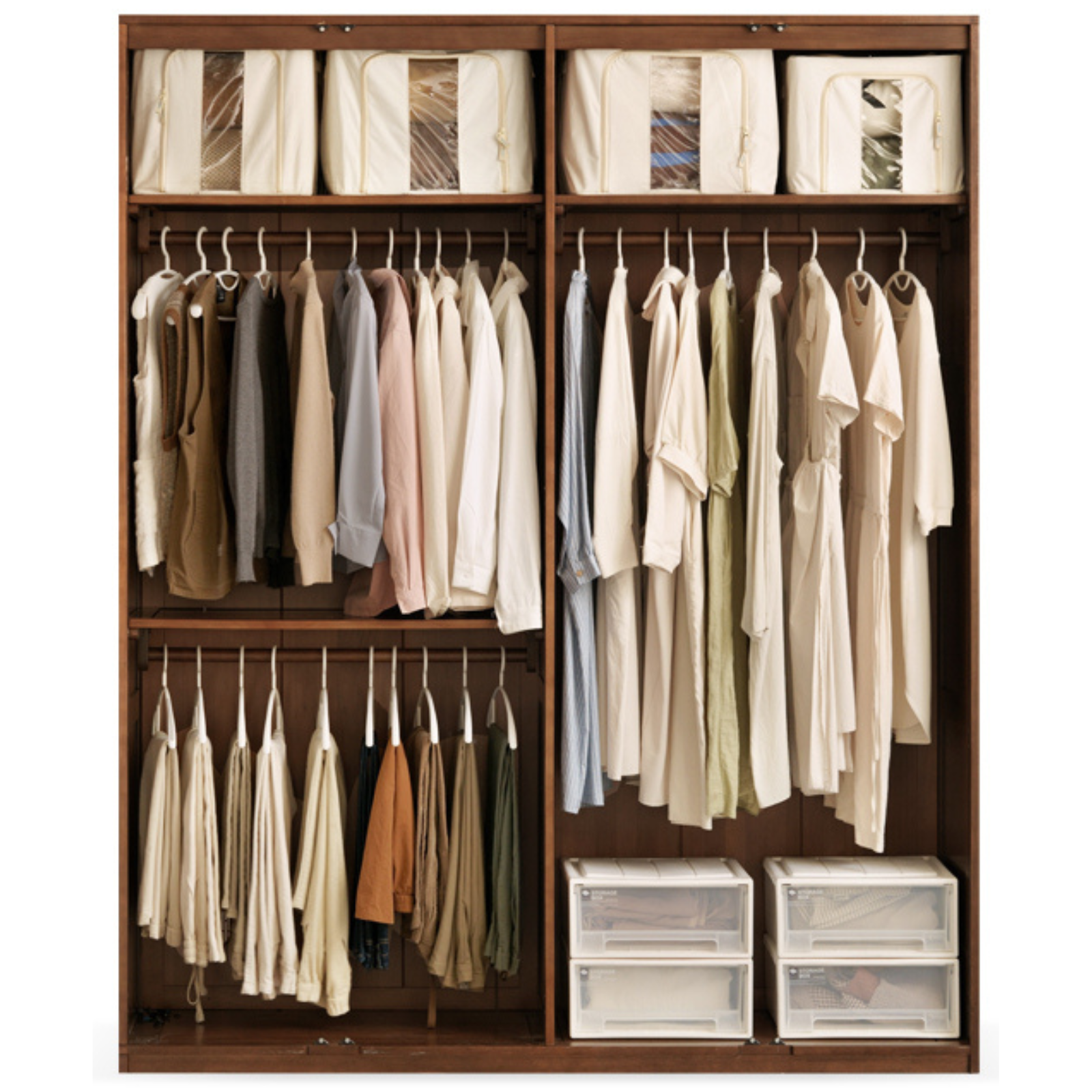 Sandalwood, Black Walnut Solid Wood Modern Double Door Wardrobe