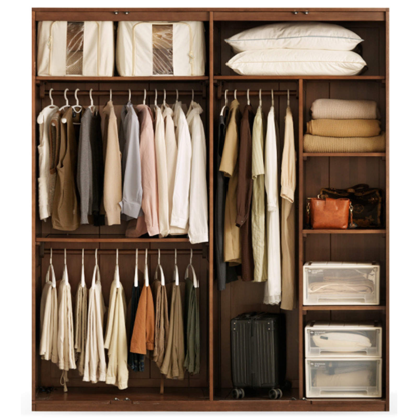 Sandalwood, Black Walnut Solid Wood Modern Double Door Wardrobe