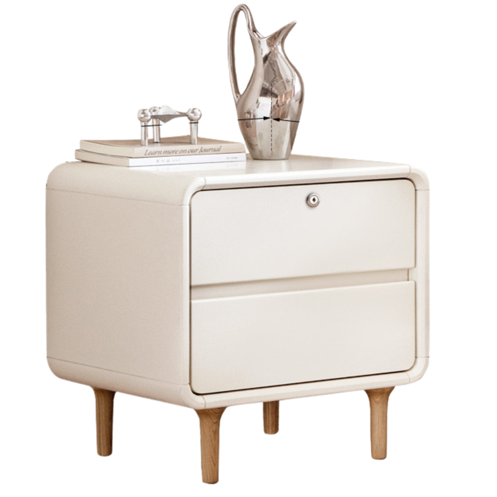 Beech Solid Wood White Cream Style Nightstand