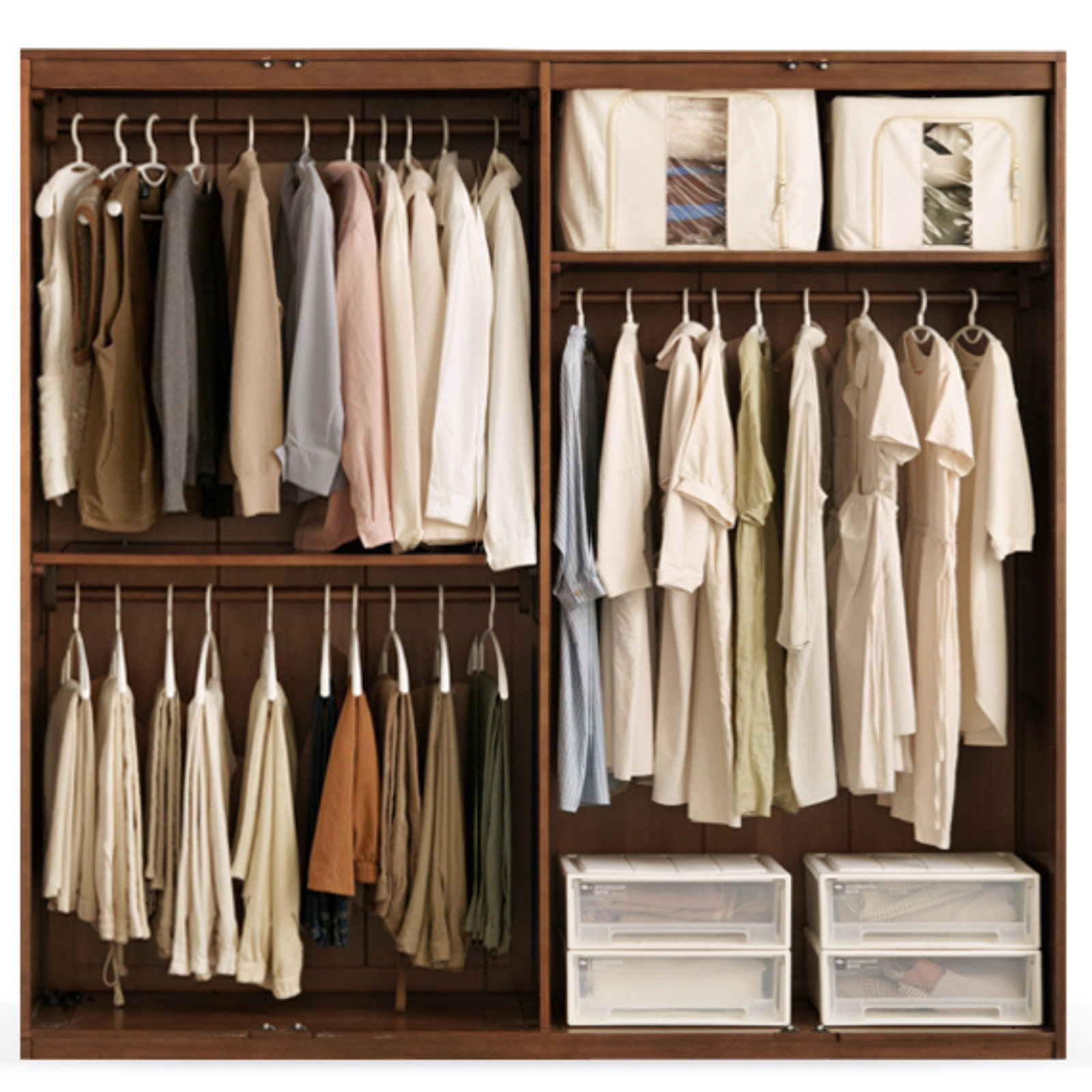 Sandalwood, Black Walnut Solid Wood Modern Double Door Wardrobe