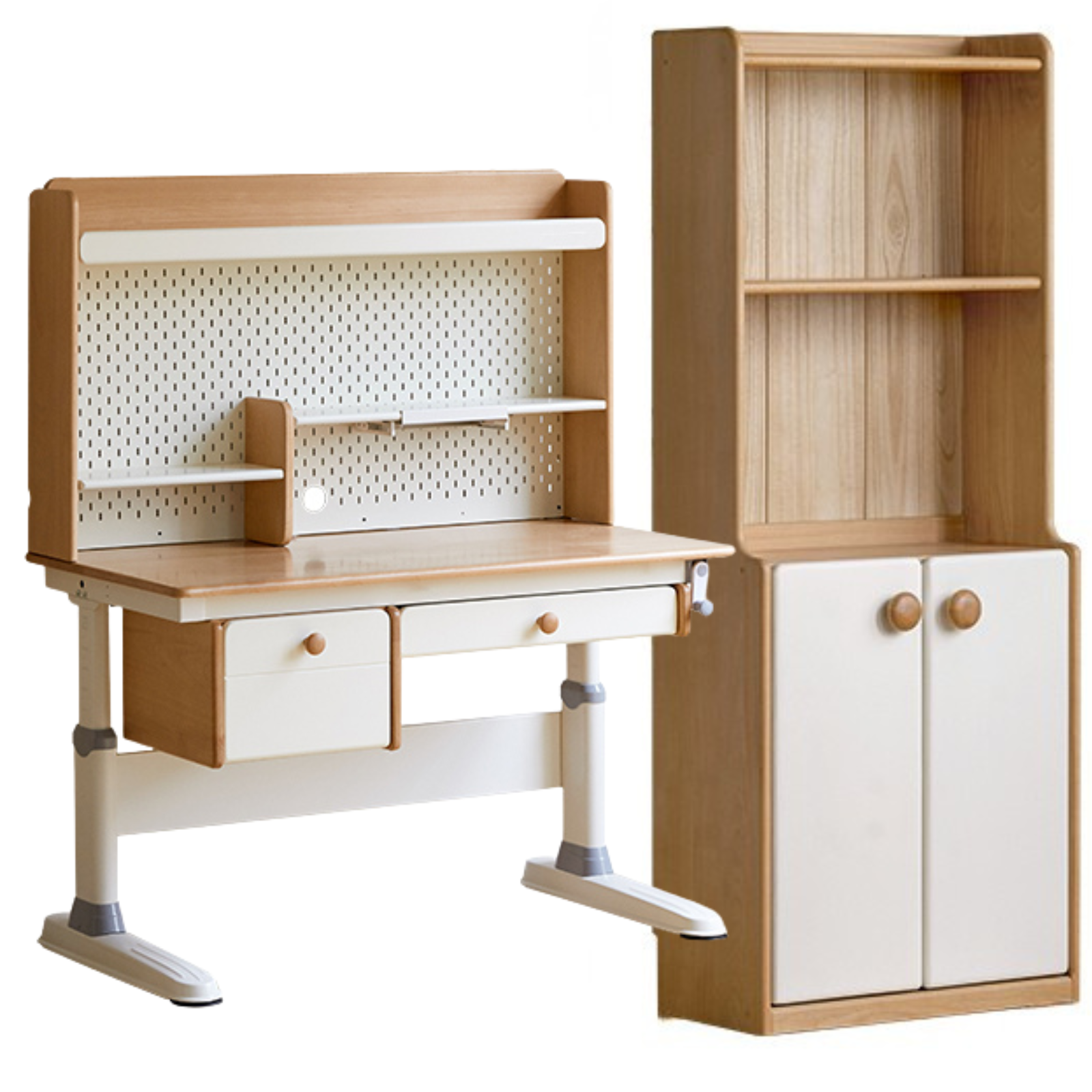 Beech Solid Wood Height Adjustable Children's Learning Desk with Eye-Protection Lamp