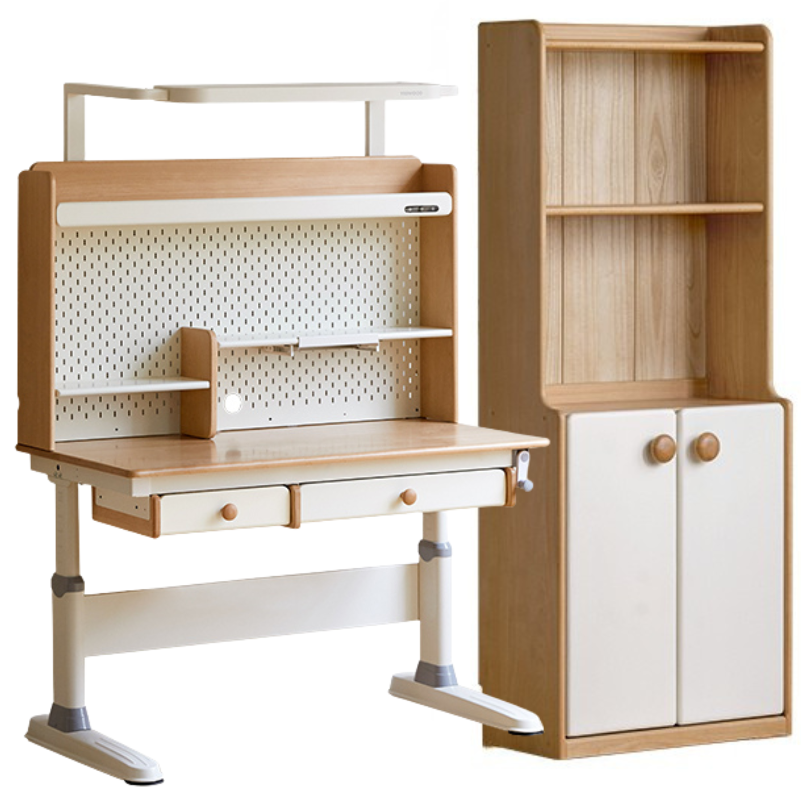 Beech Solid Wood Height Adjustable Children's Learning Desk with Eye-Protection Lamp