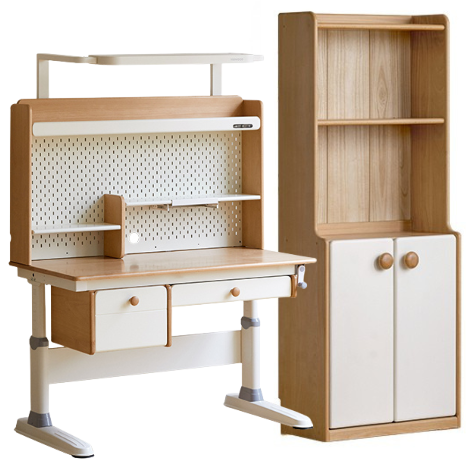 Beech Solid Wood Height Adjustable Children's Learning Desk with Eye-Protection Lamp