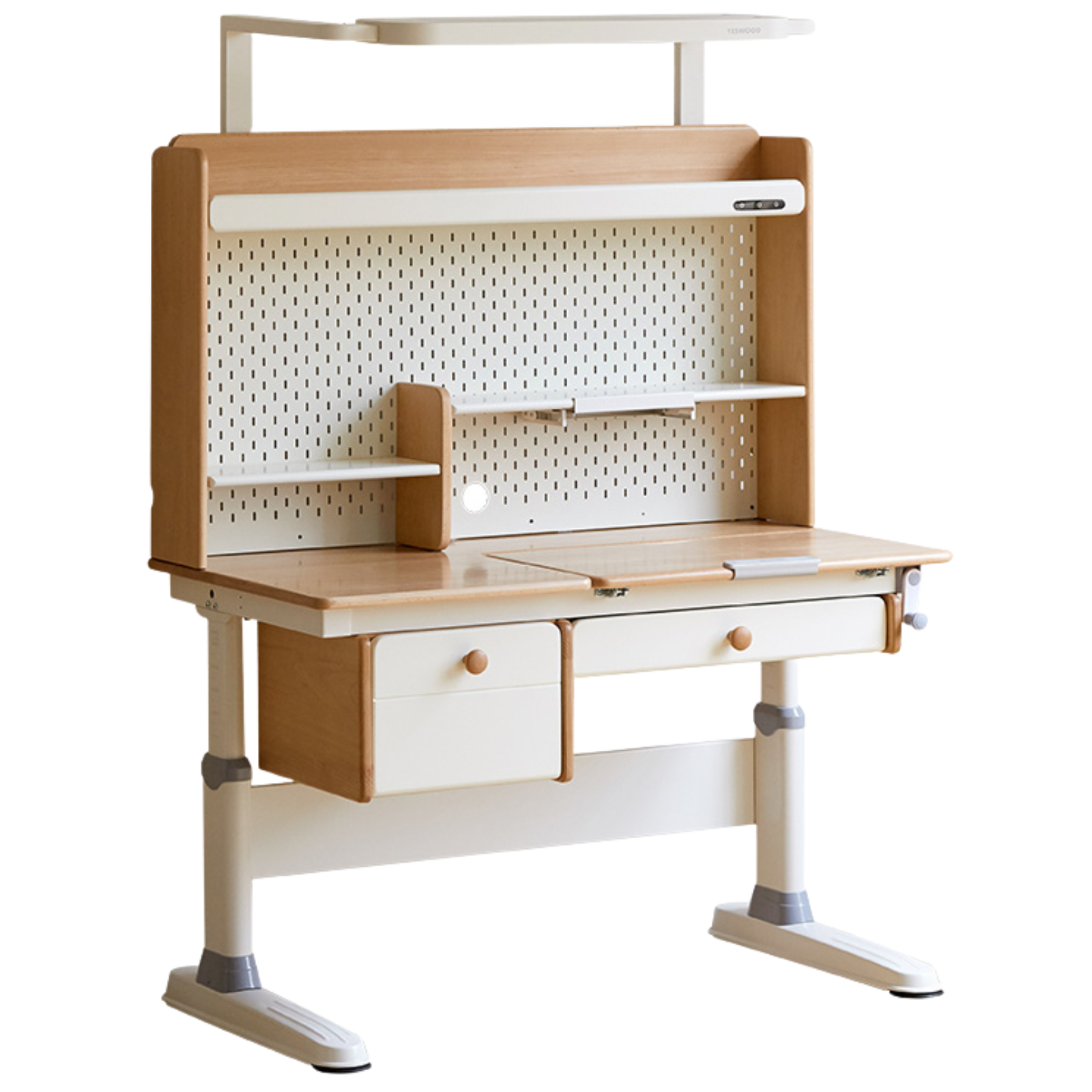 Beech Solid Wood Height Adjustable Children's Learning Desk with Eye-Protection Lamp