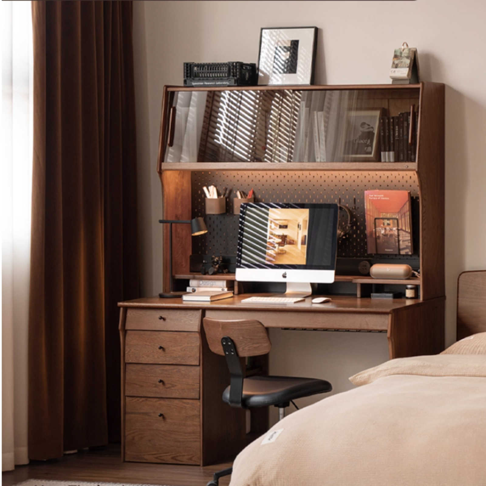 Oak Solid Wood Computer Desk With Shelf