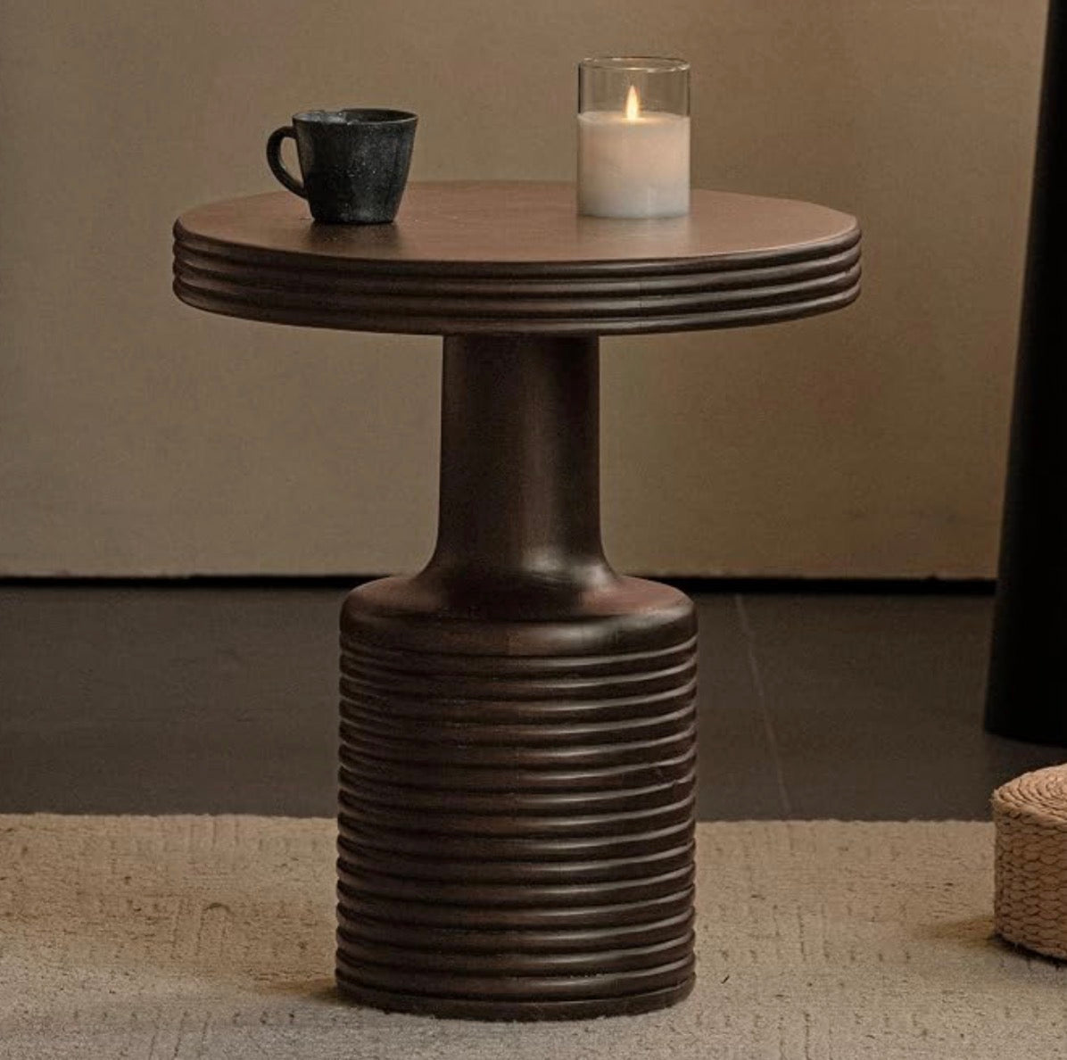 Mango Solid Wood Sculptural Side Table with Carved Legs