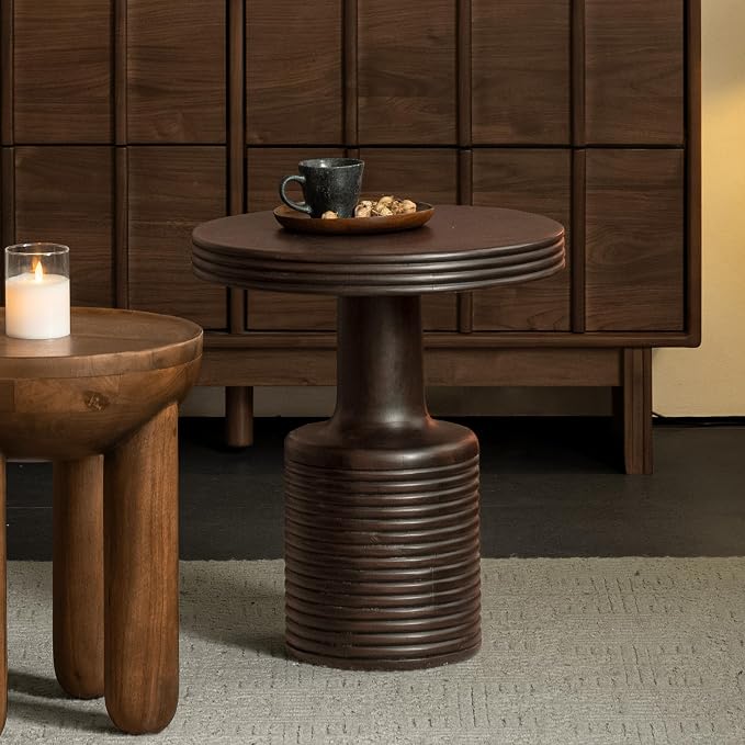 Mango Solid Wood Sculptural Side Table with Carved Legs