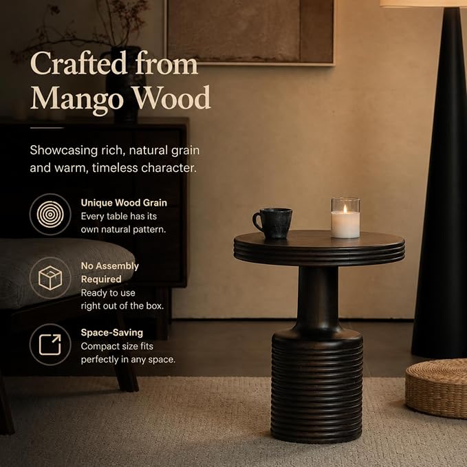 Mango Solid Wood Sculptural Side Table with Carved Legs