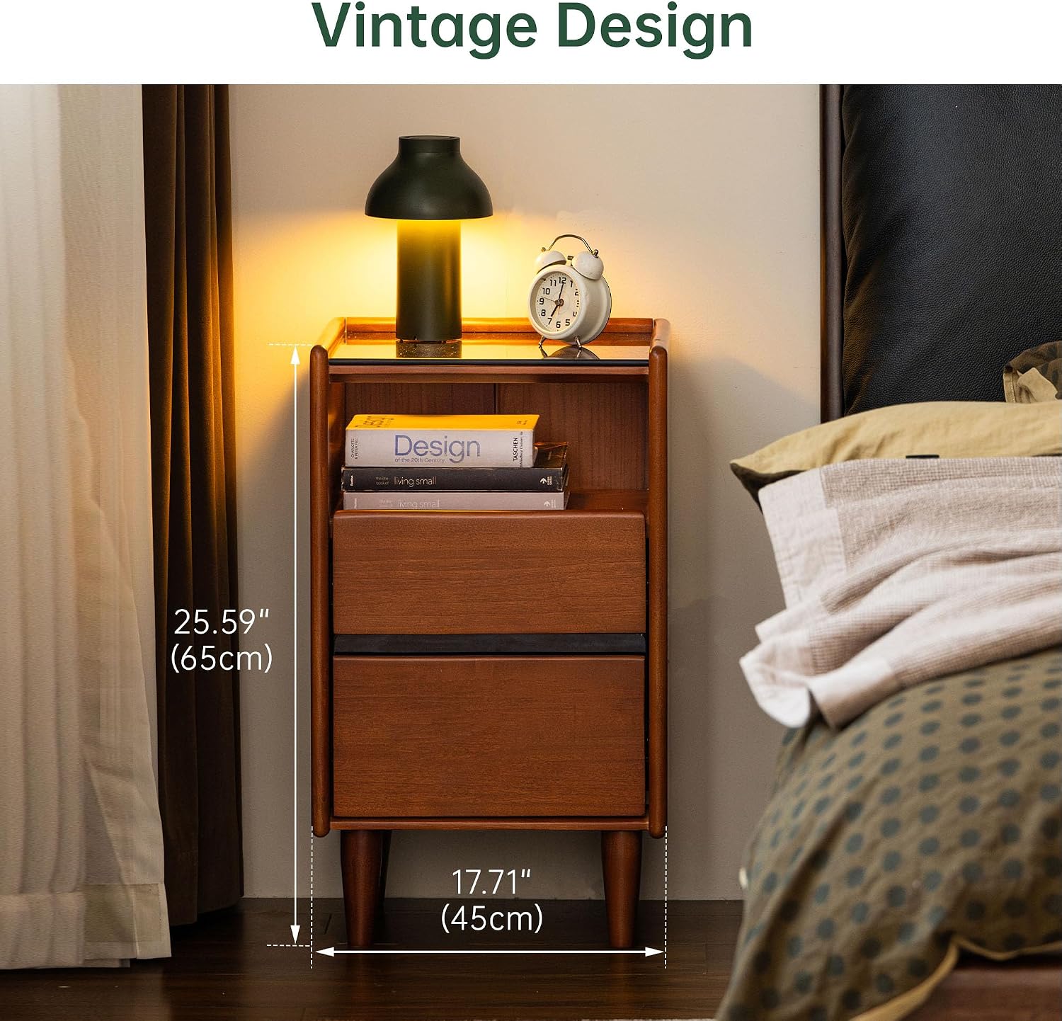 Poplar Solid Wood Teak Color Nightstand