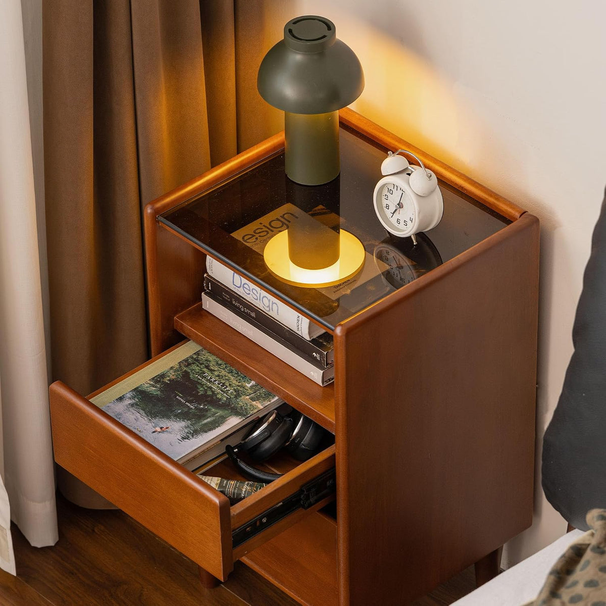 Poplar Solid Wood Teak Color Nightstand