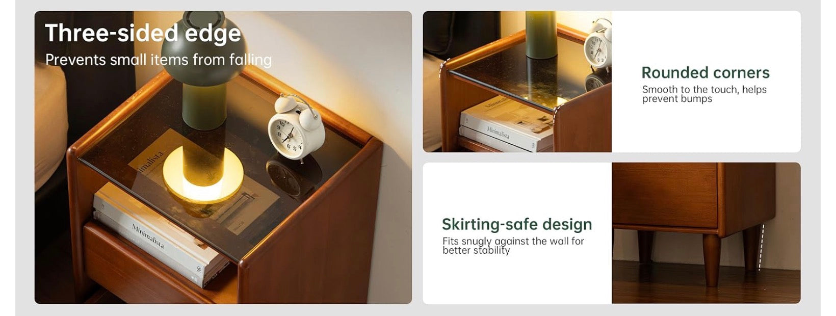 Poplar Solid Wood Teak Color Nightstand