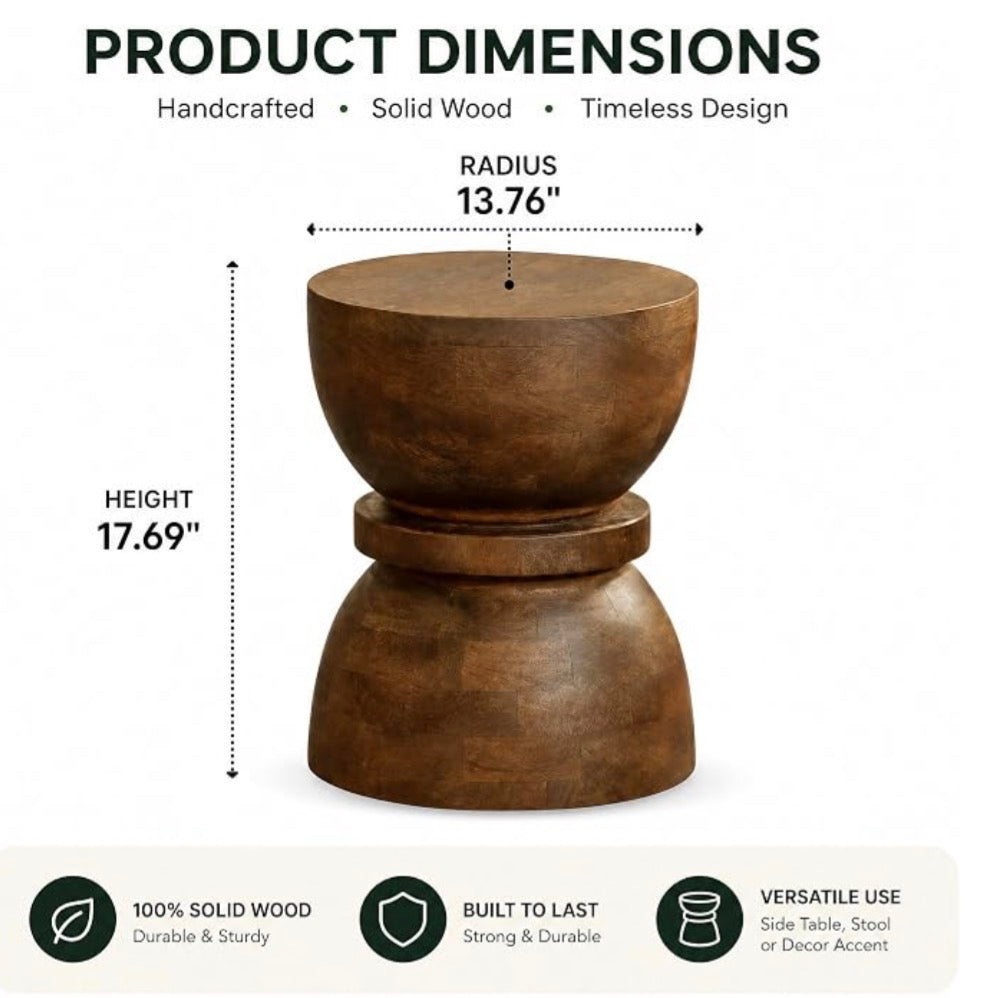 Mango Solid Wood Sculptural Side Table with Carved Legs