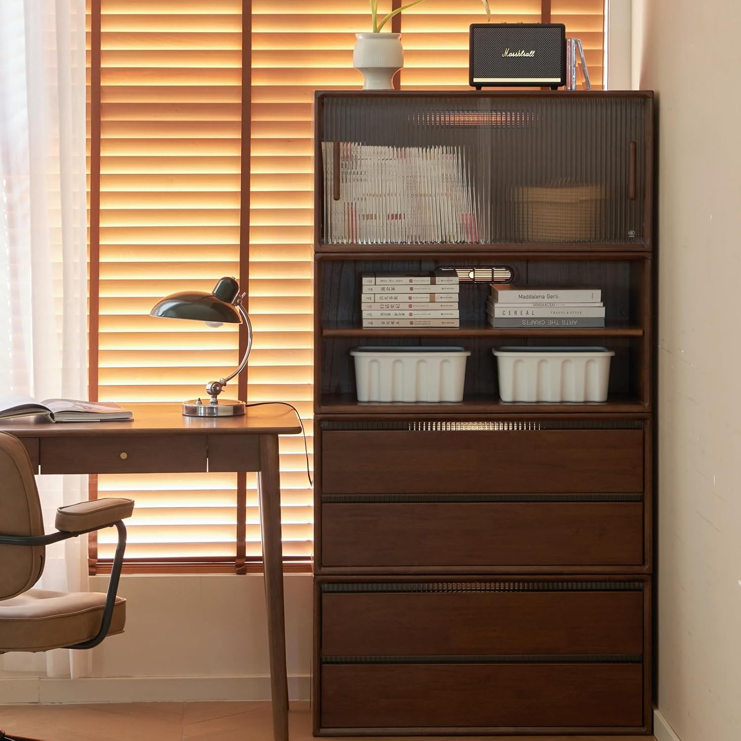 Rubberwood Solid Wood Modular Bookcase and TV Stand Combo
